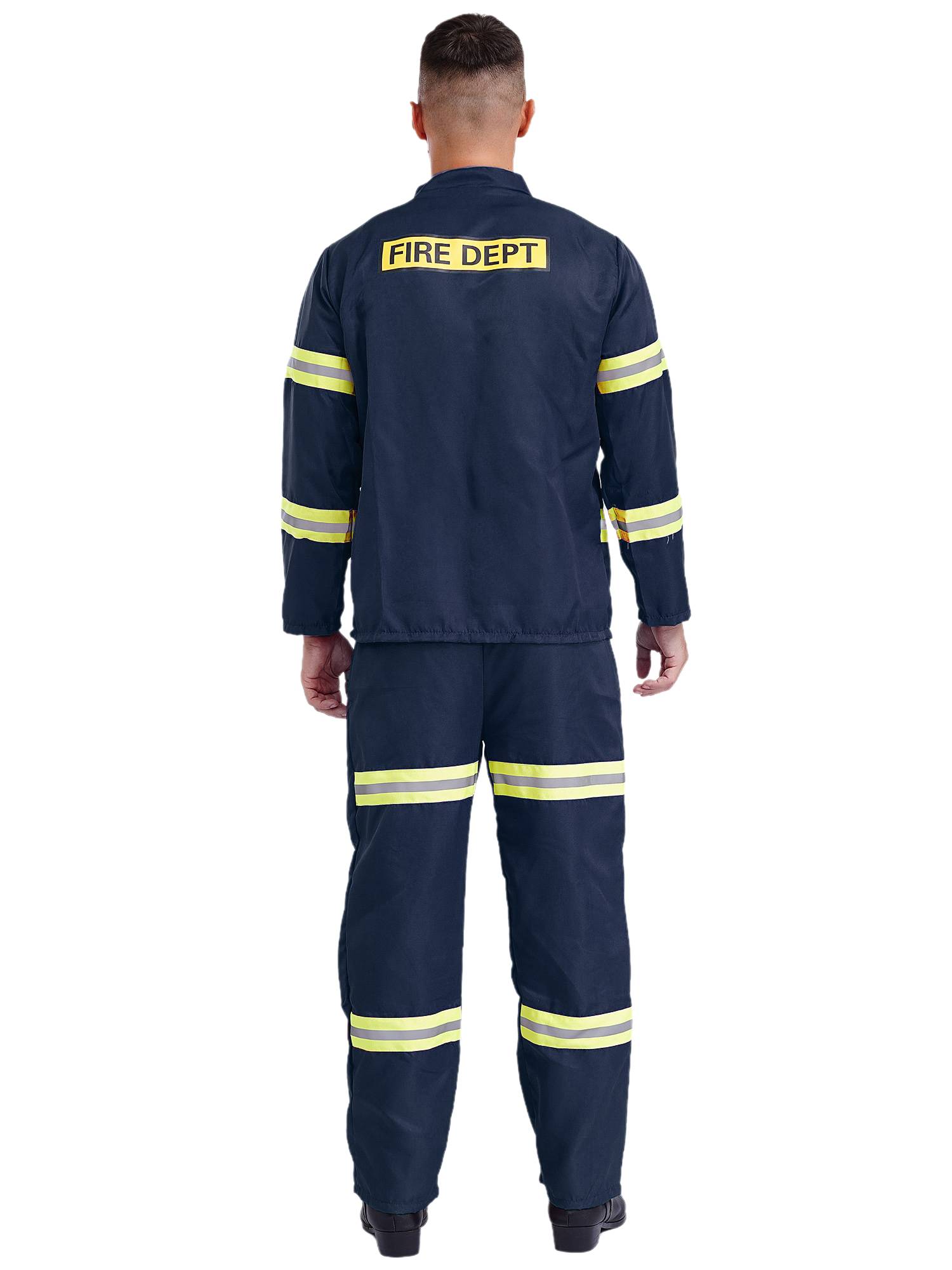 Men 4pcs Long Sleeve Jacket and Pants with Helmet Belt Firefighter Costume Set