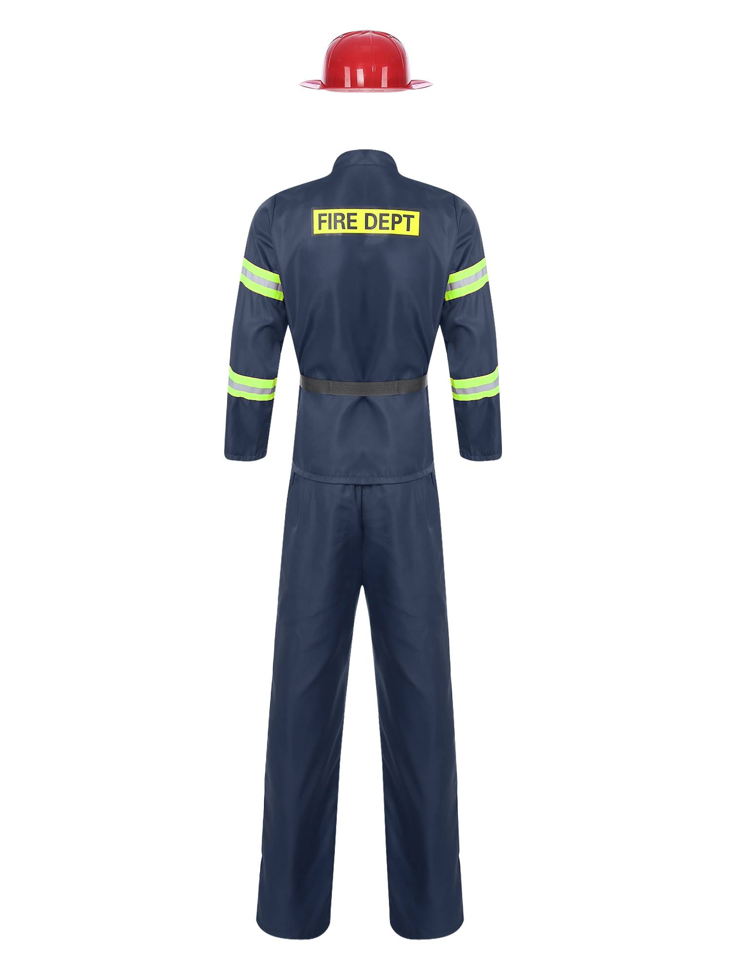 Men 4pcs Long Sleeve Jacket and Pants with Helmet Belt Firefighter Costume Set