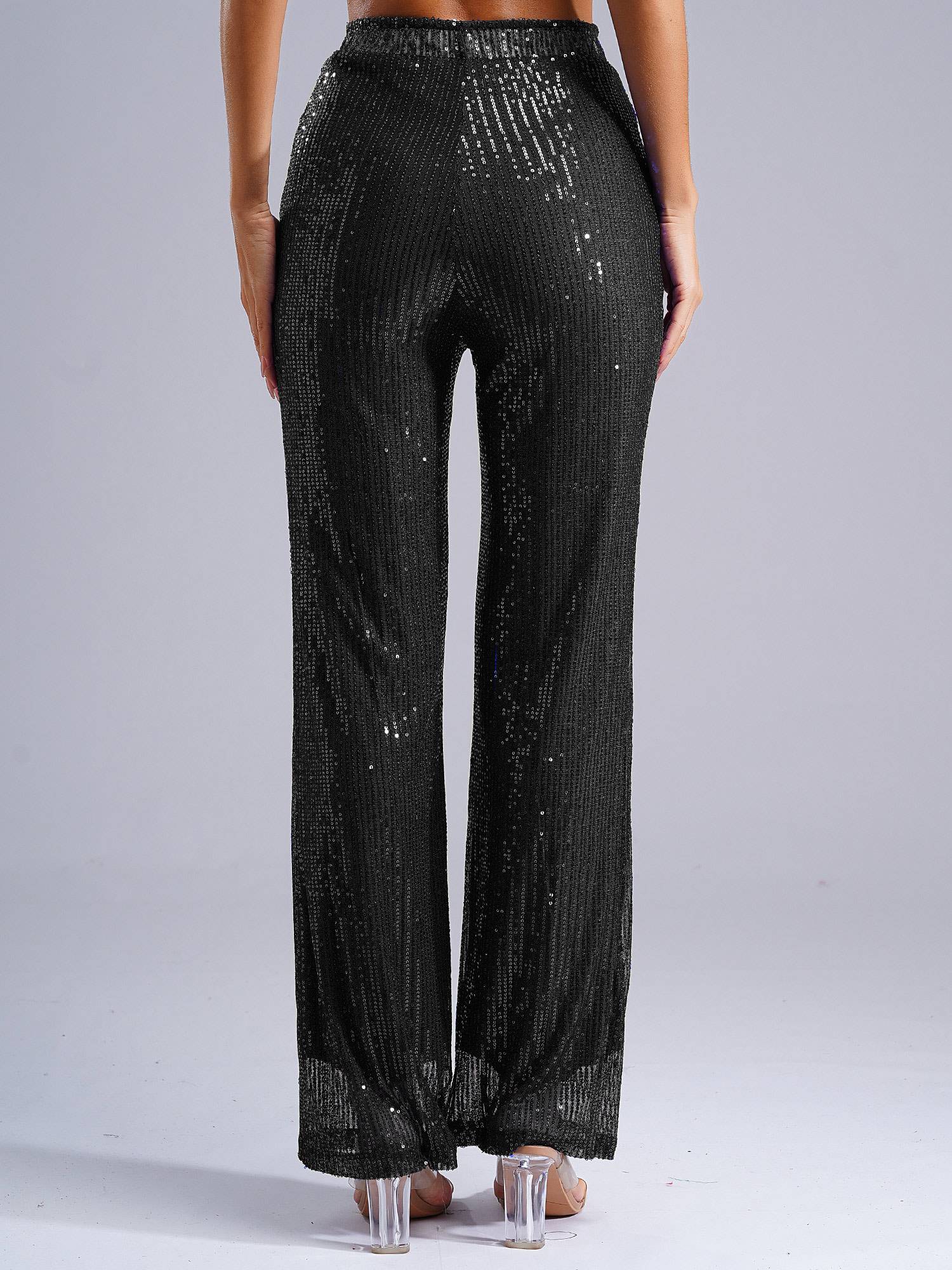 Women High Waist Glitter Sequins Loose Pants for Dance Party