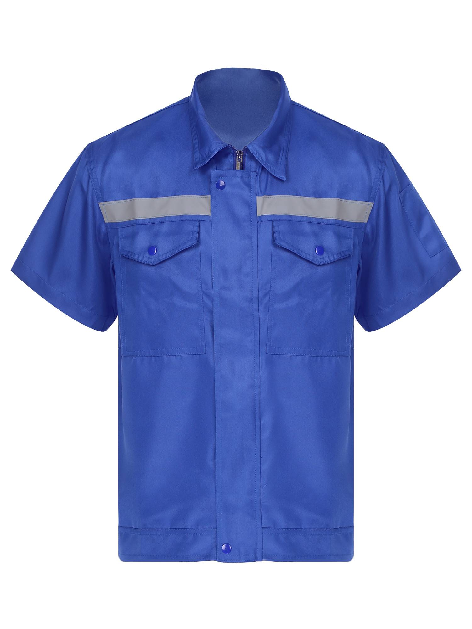 Men Short Sleeve High Visibility Reflective Stripes Zipper Work Shirt