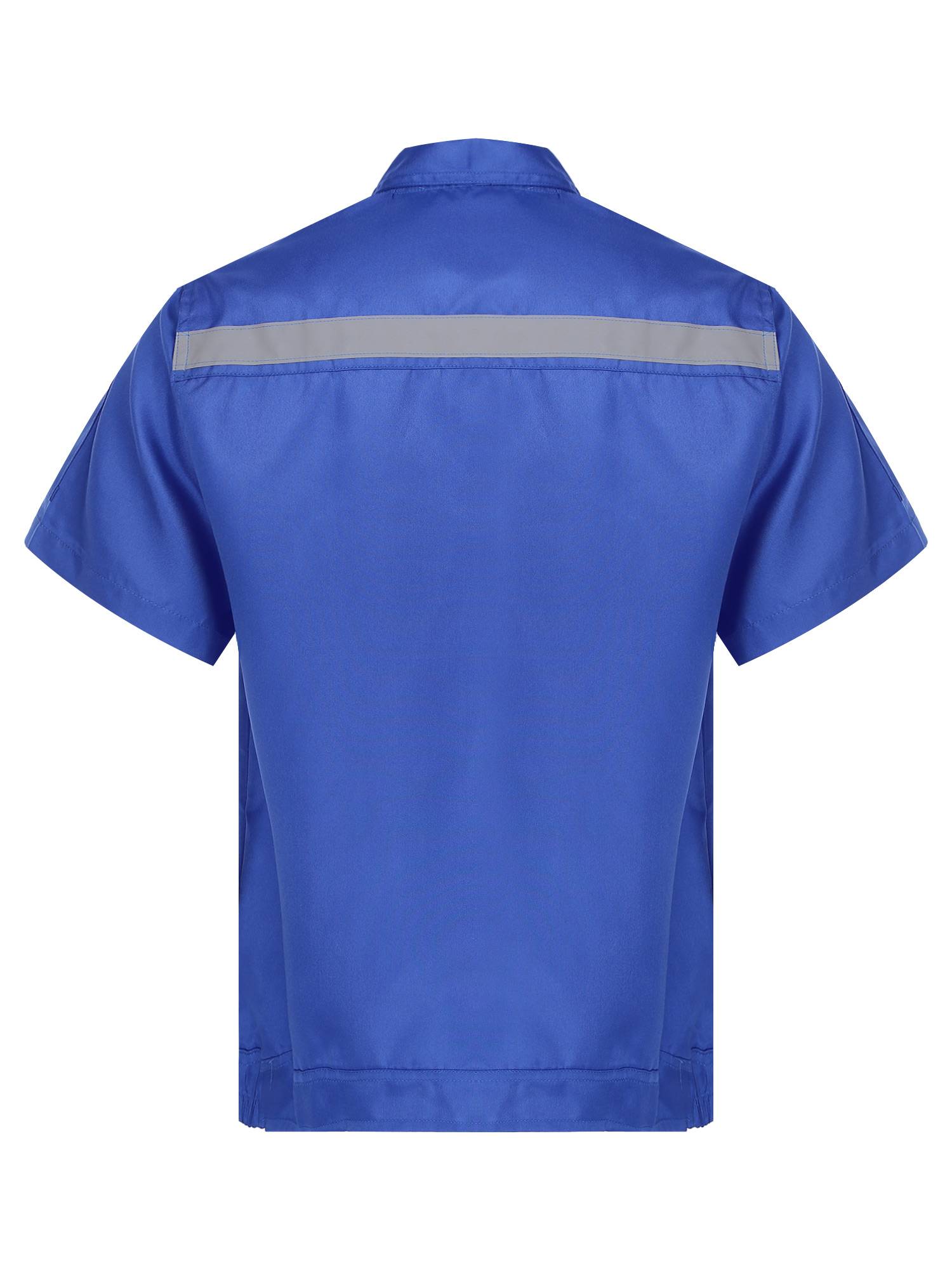 Men Short Sleeve High Visibility Reflective Stripes Zipper Work Shirt