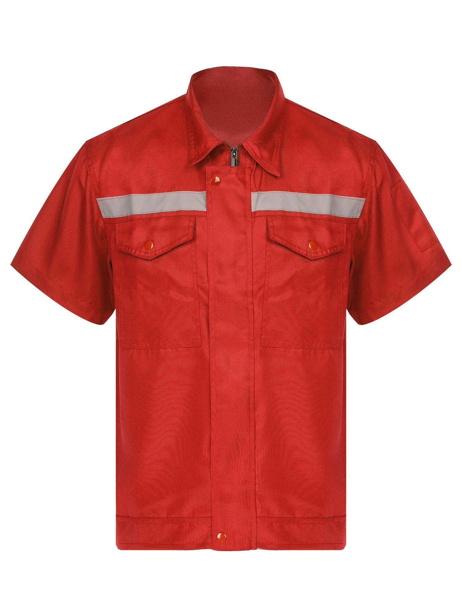 Men Short Sleeve High Visibility Reflective Stripes Zipper Work Shirt