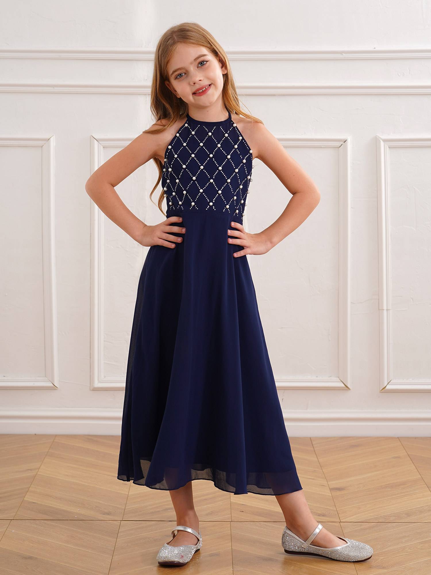 Kids Girls Halter Sleeveless A-line Chiffon Junior Bridesmaid Dress