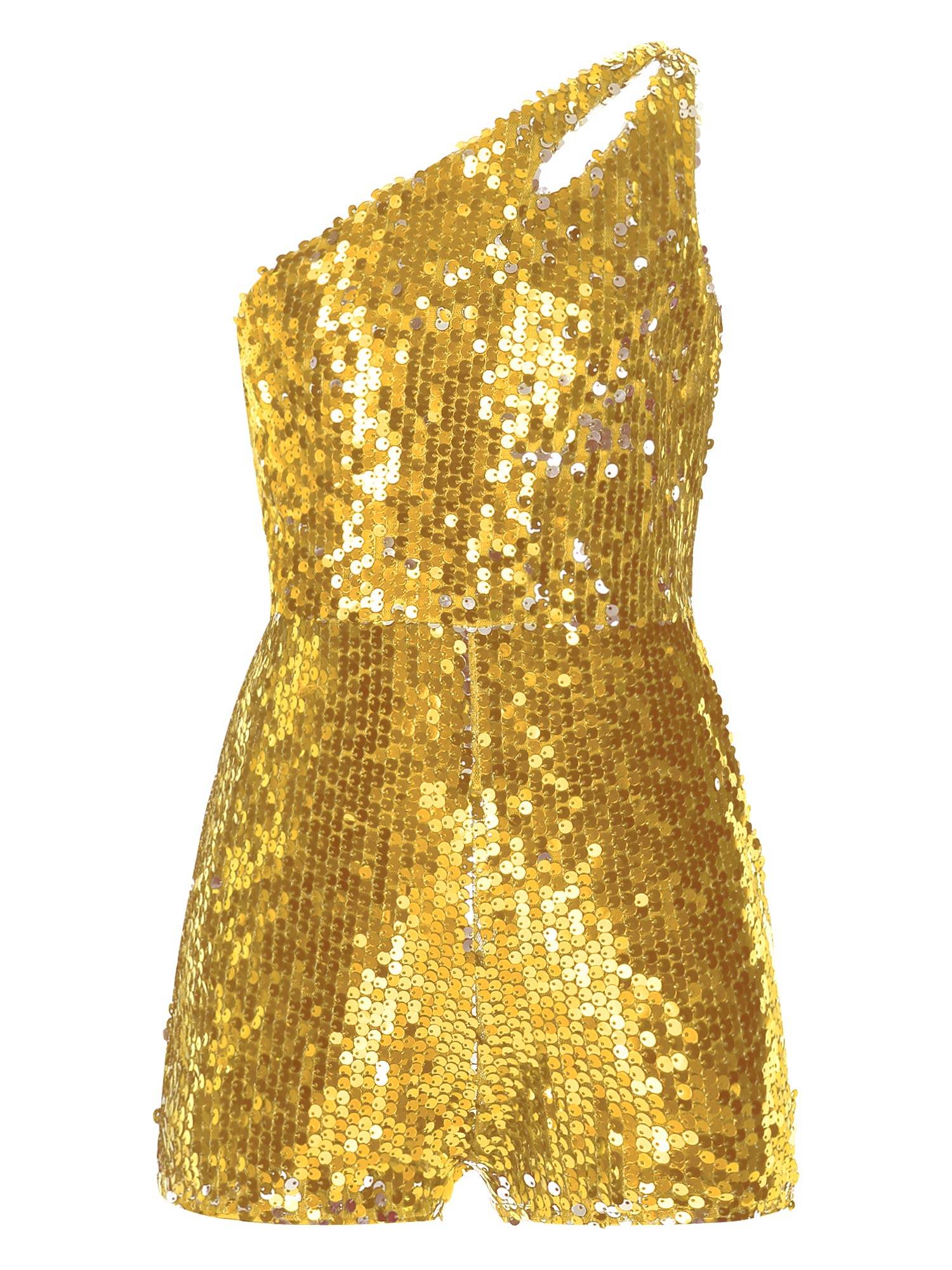 Kids Girls Sequin One Shoulder Sleeveless Prom Romper