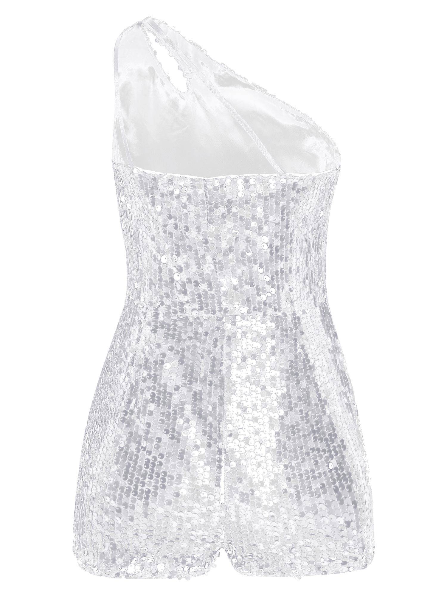 Kids Girls Sequin One Shoulder Sleeveless Prom Romper