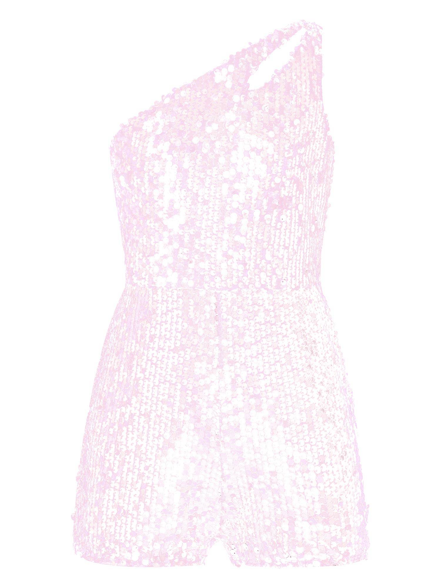 Kids Girls Sequin One Shoulder Sleeveless Prom Romper