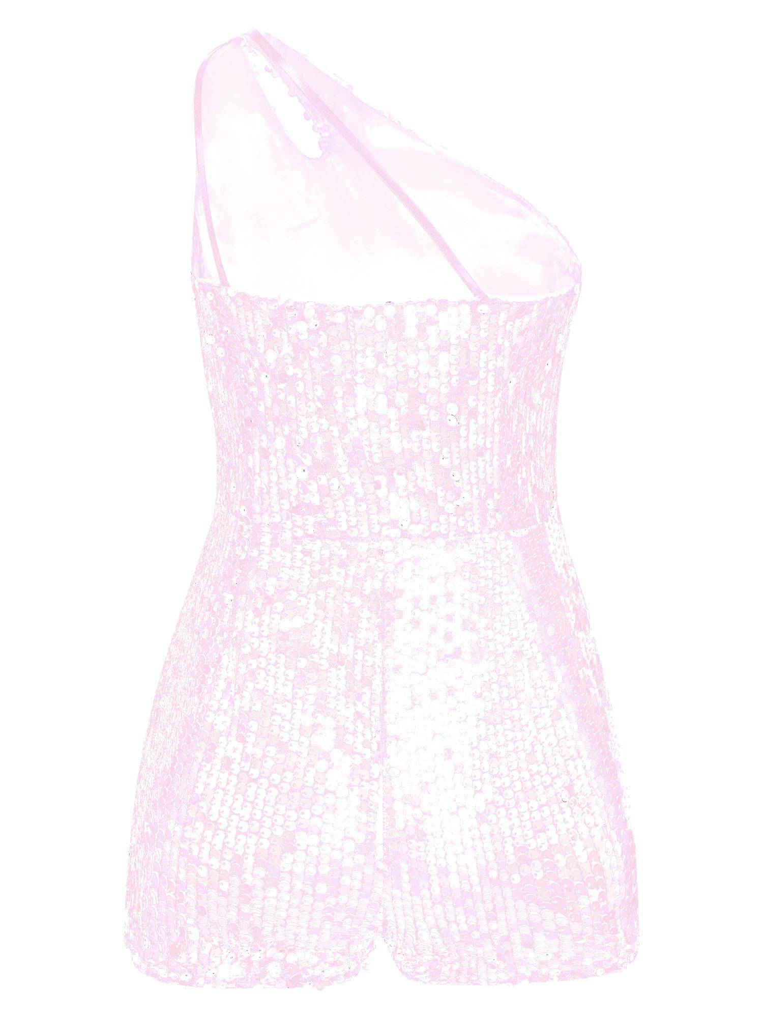 Kids Girls Sequin One Shoulder Sleeveless Prom Romper