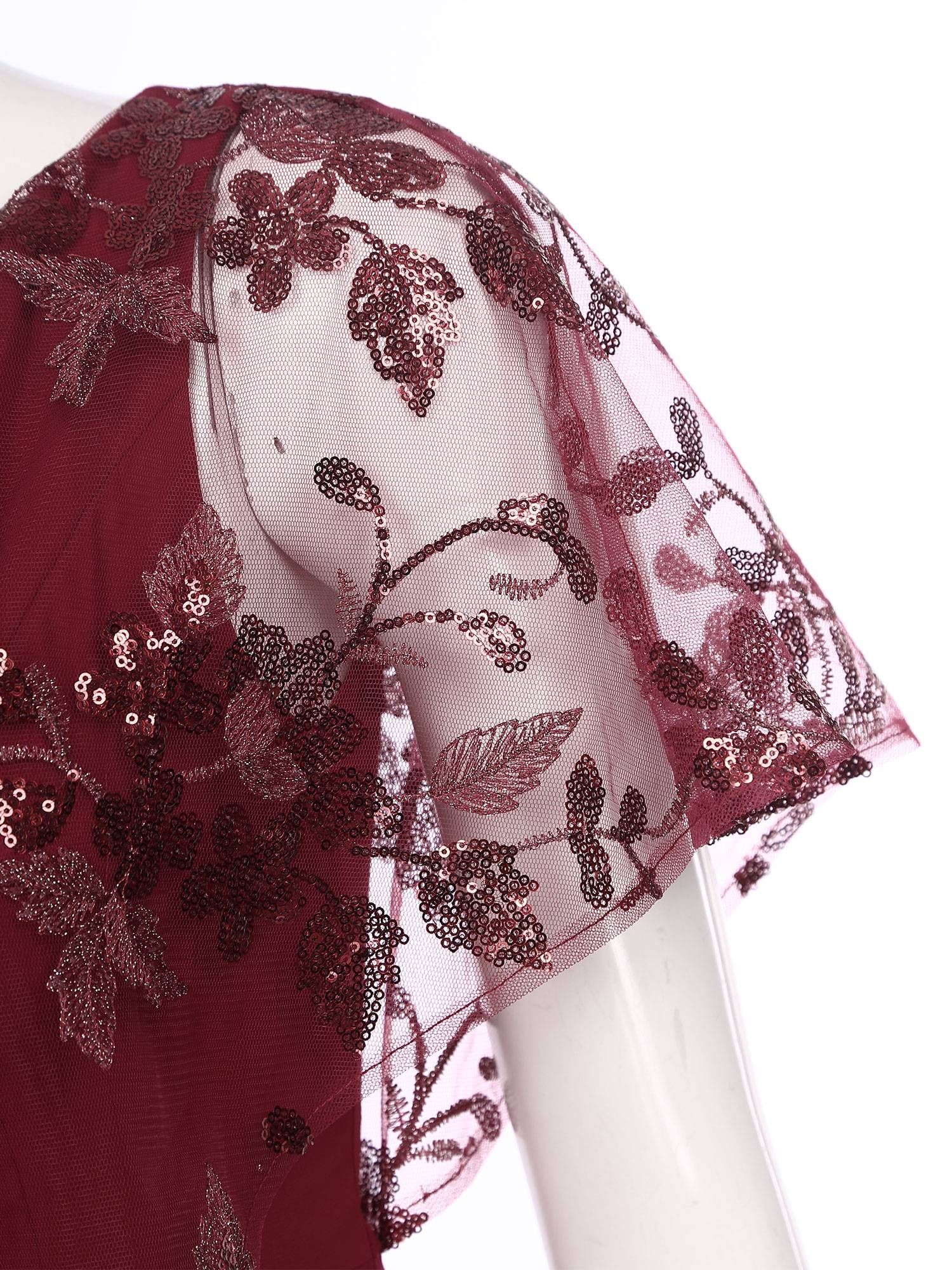 Women Embroidered Lace Sequined Asymmetric Shoulder High Waist Jumpsuit