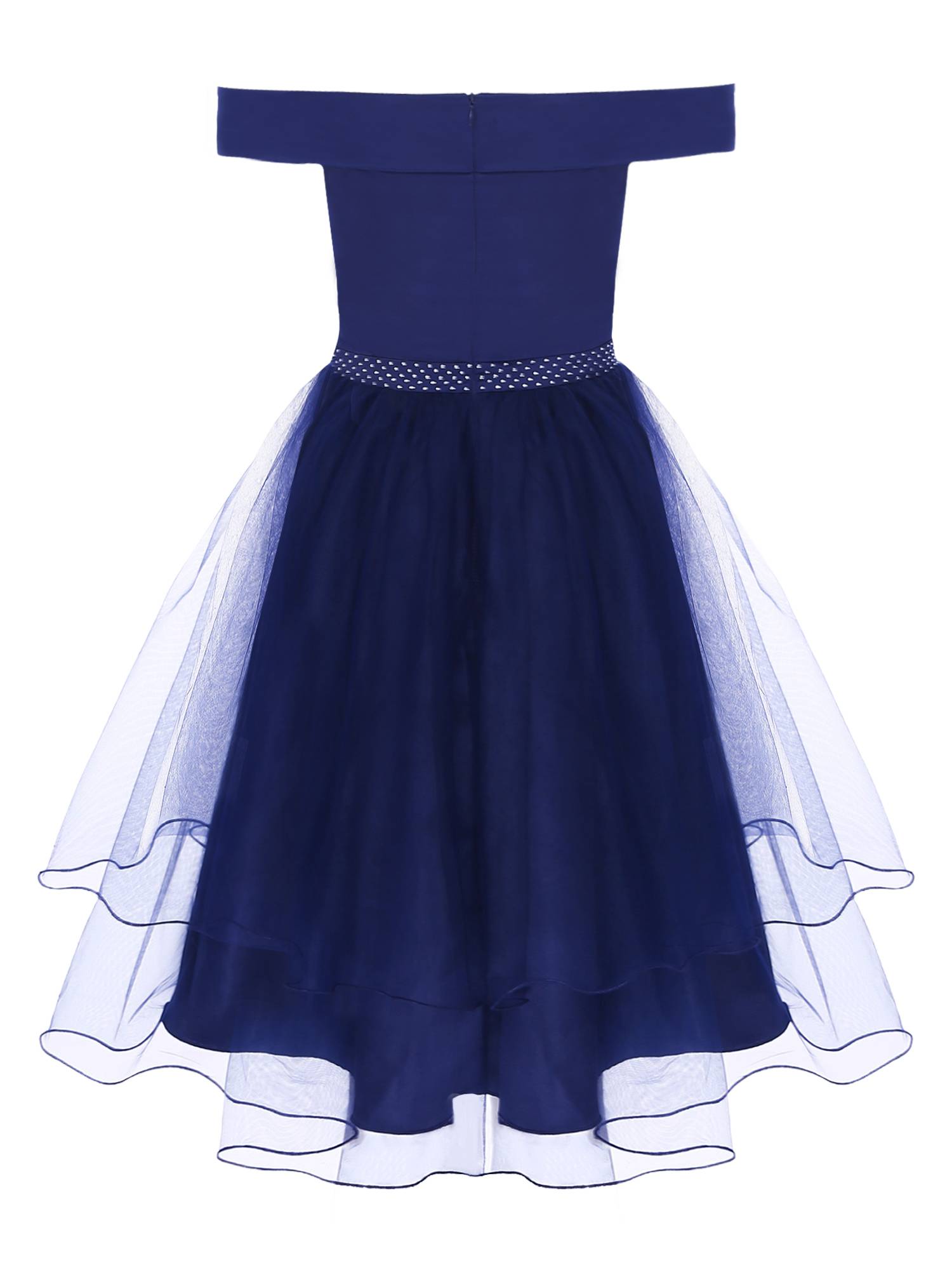 Women Off Shoulder Built-in Pad Rhinestones Tulle A-line Prom Dress