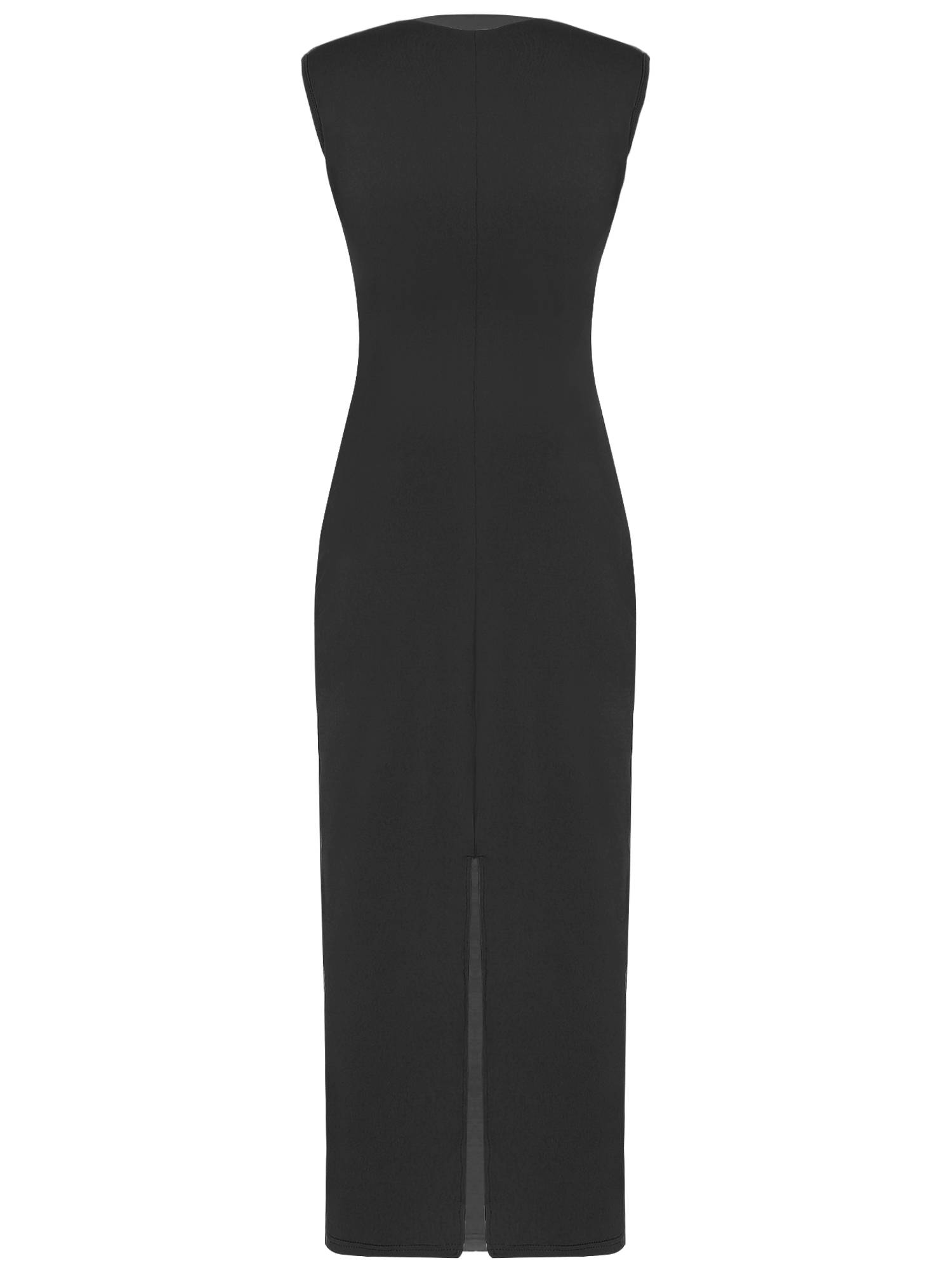 Women Bodycon Dress Mock Neck Sleeveless High Waist Split Cocktail Dress
