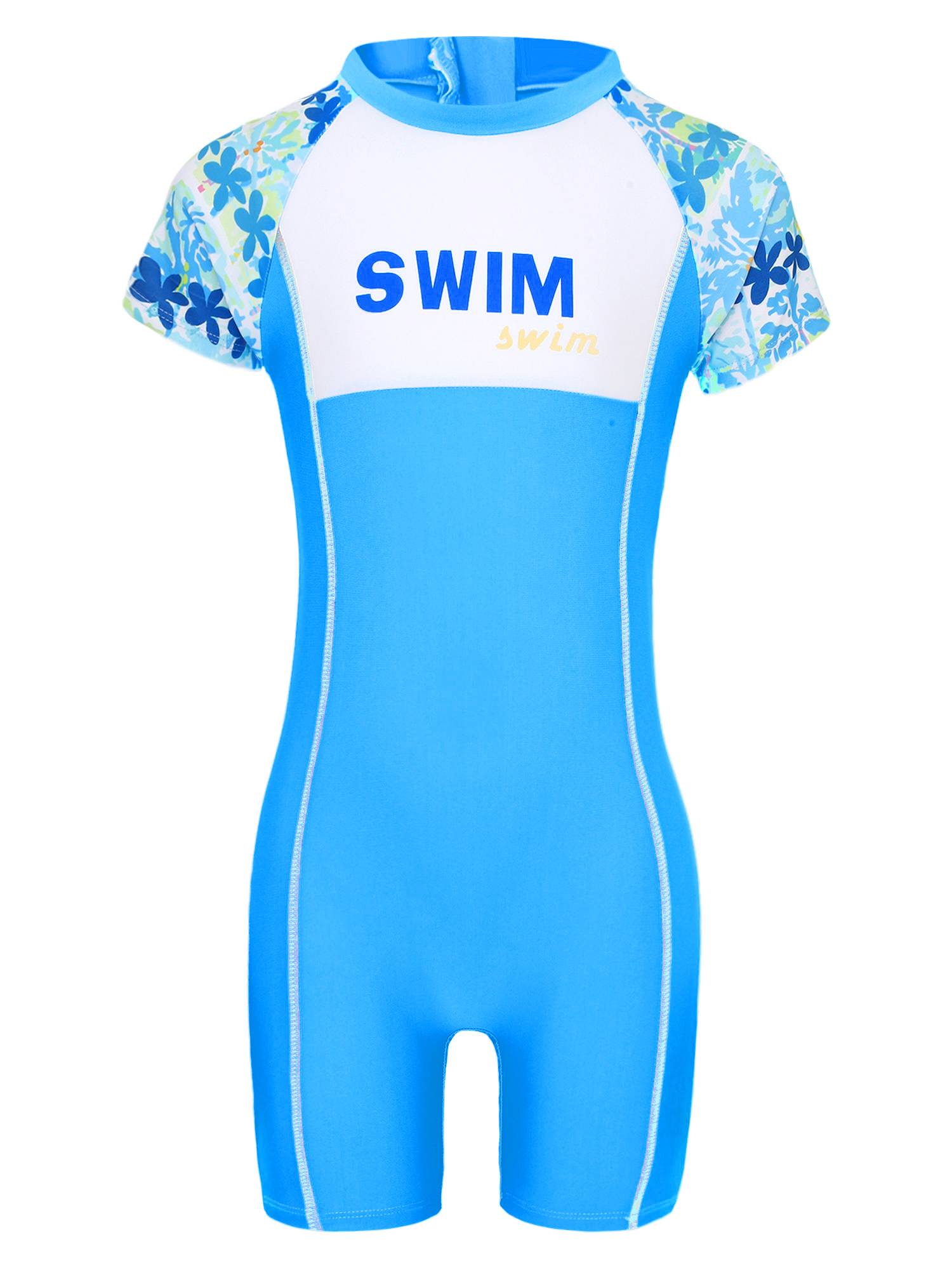 Boys One Piece Swimsuit Short Sleeve Zipper UPF 50+ Rash Guard