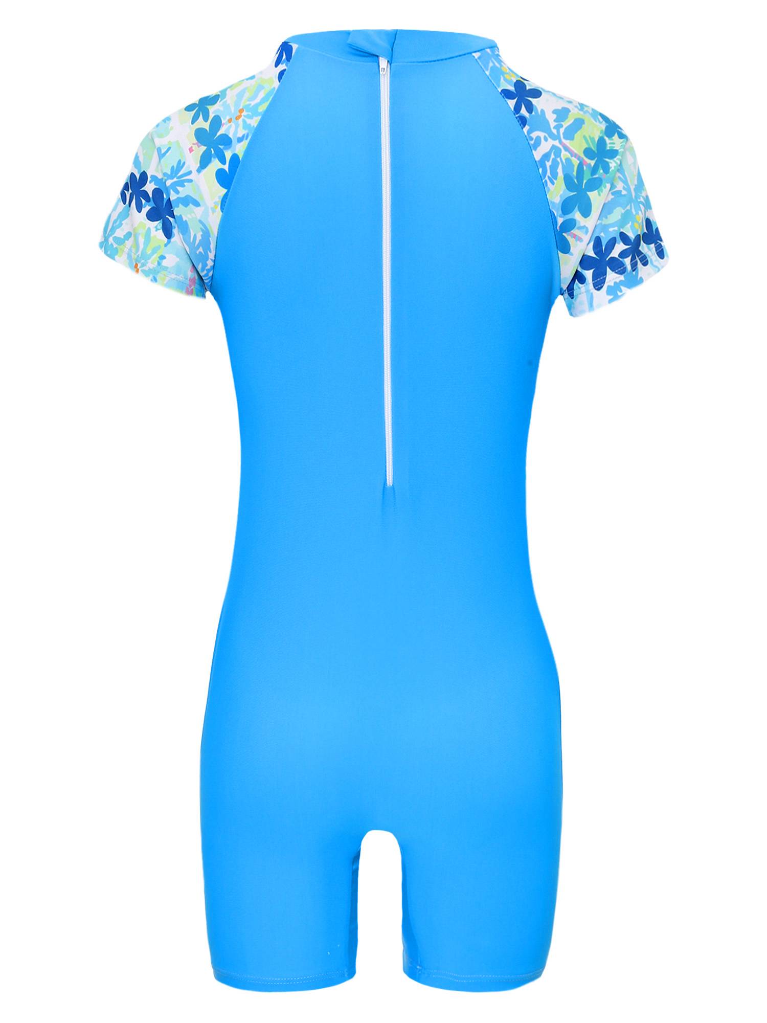 Boys One Piece Swimsuit Short Sleeve Zipper UPF 50+ Rash Guard