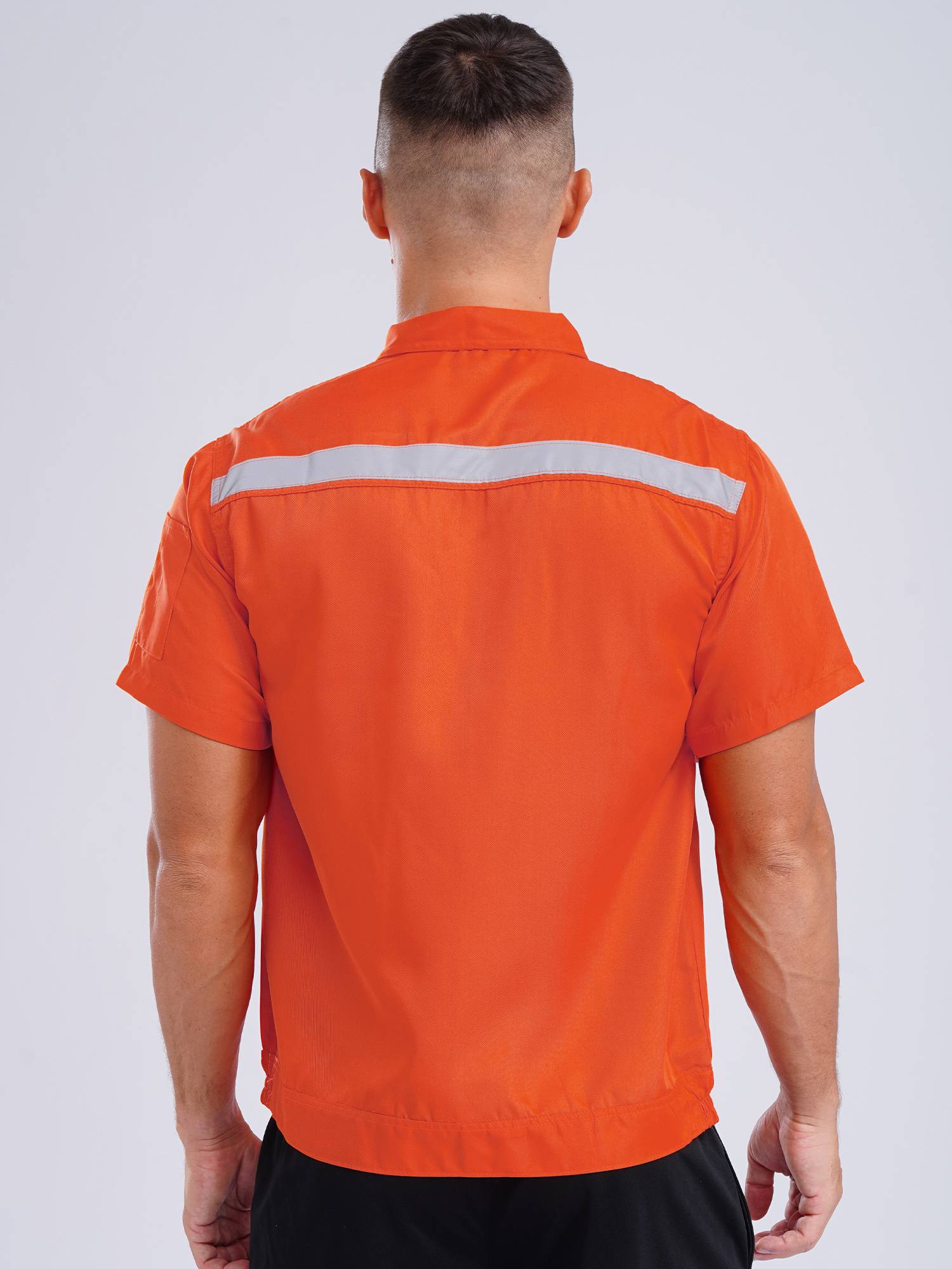 Men Short Sleeve High Visibility Reflective Stripes Zipper Work Shirt