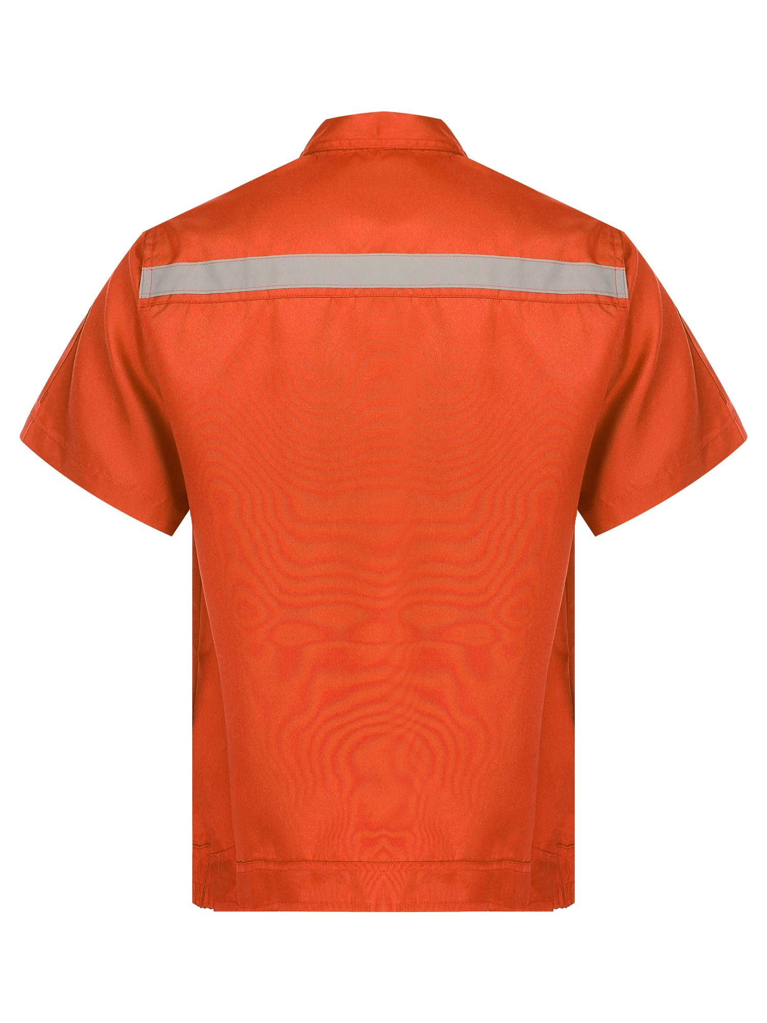 Men Short Sleeve High Visibility Reflective Stripes Zipper Work Shirt