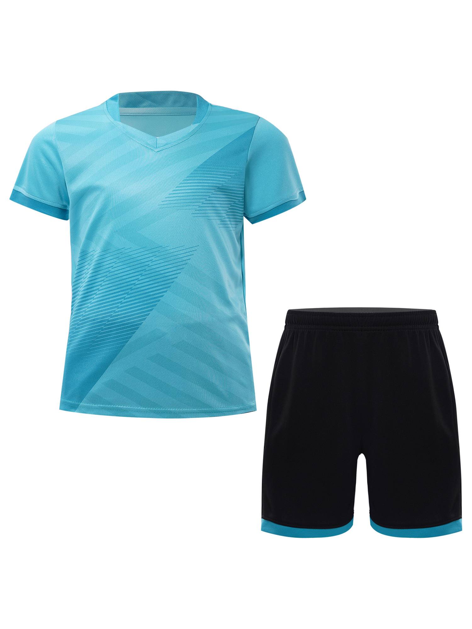 Kids Boys 2pcs Sports Set Football Quick-Drying Stripes T-shirt and Shorts