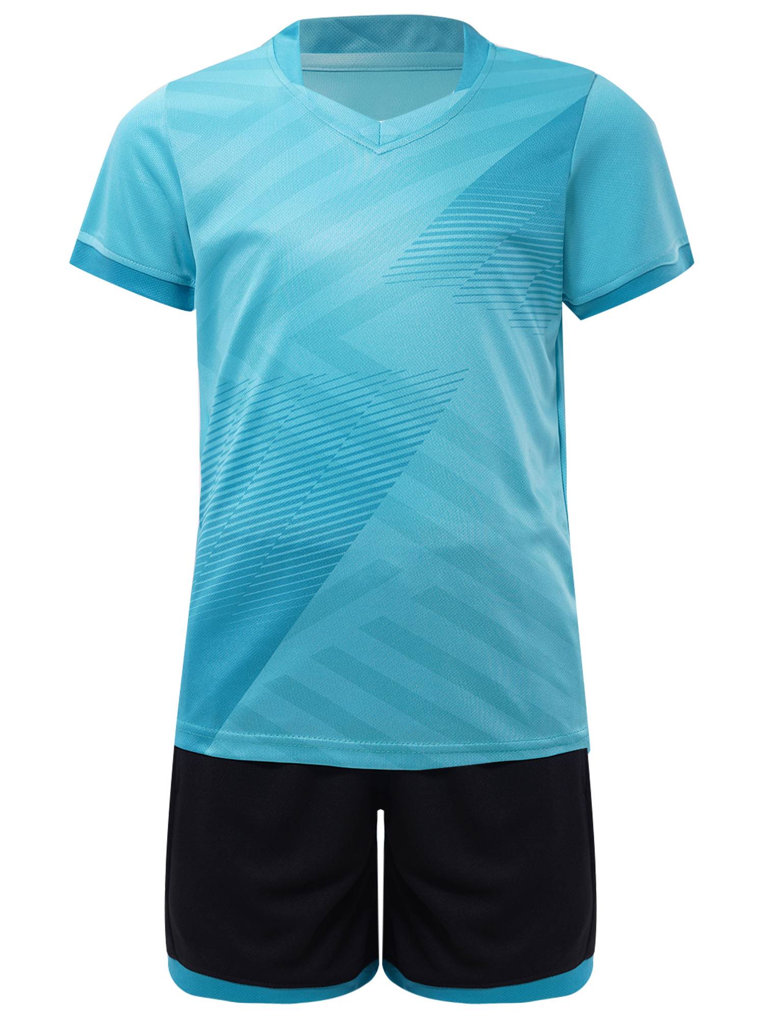 Kids Boys 2pcs Sports Set Football Quick-Drying Stripes T-shirt and Shorts