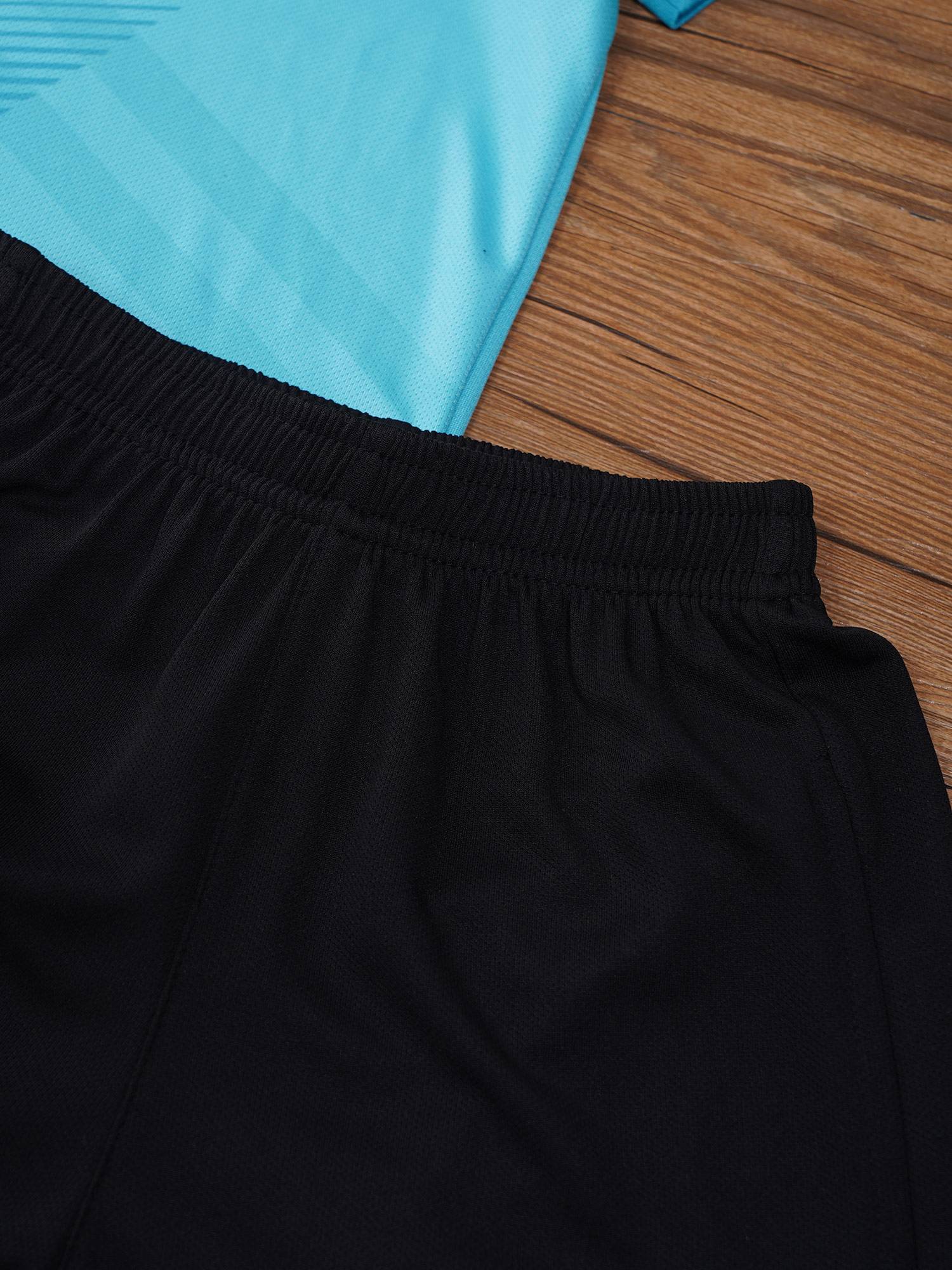 Kids Boys 2pcs Sports Set Football Quick-Drying Stripes T-shirt and Shorts