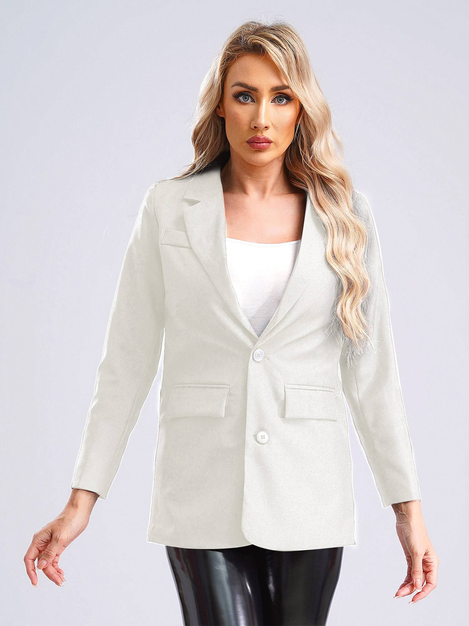 Women Solid Color Long Sleeve Notch Lapel Blazer