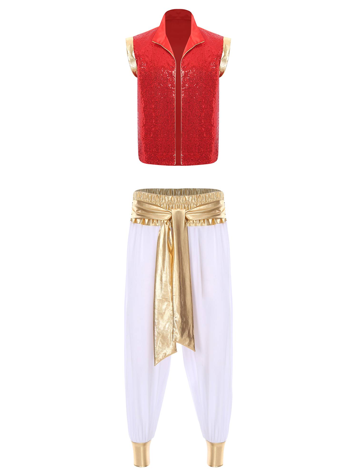 Men 2pcs Sequin Vest and Pants Halloween Arabian Prince Costume Set