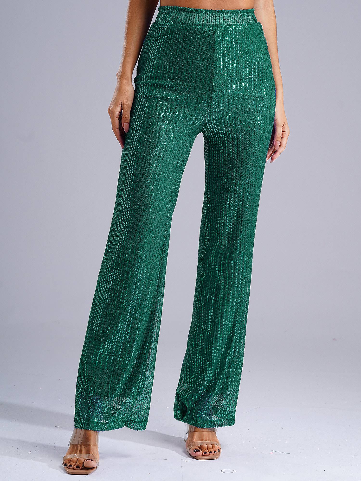 Women High Waist Glitter Sequins Loose Pants for Dance Party