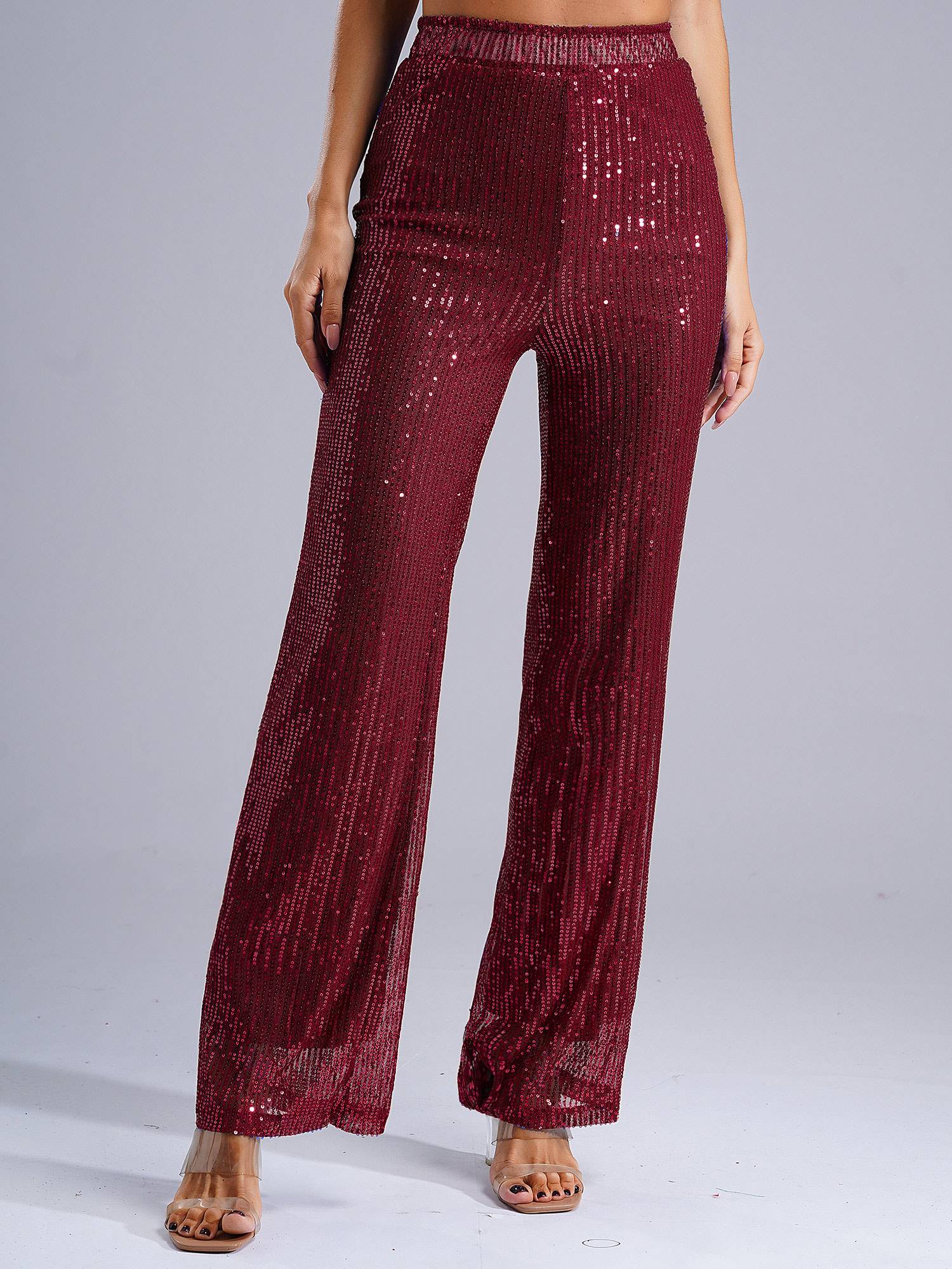 Women High Waist Glitter Sequins Loose Pants for Dance Party