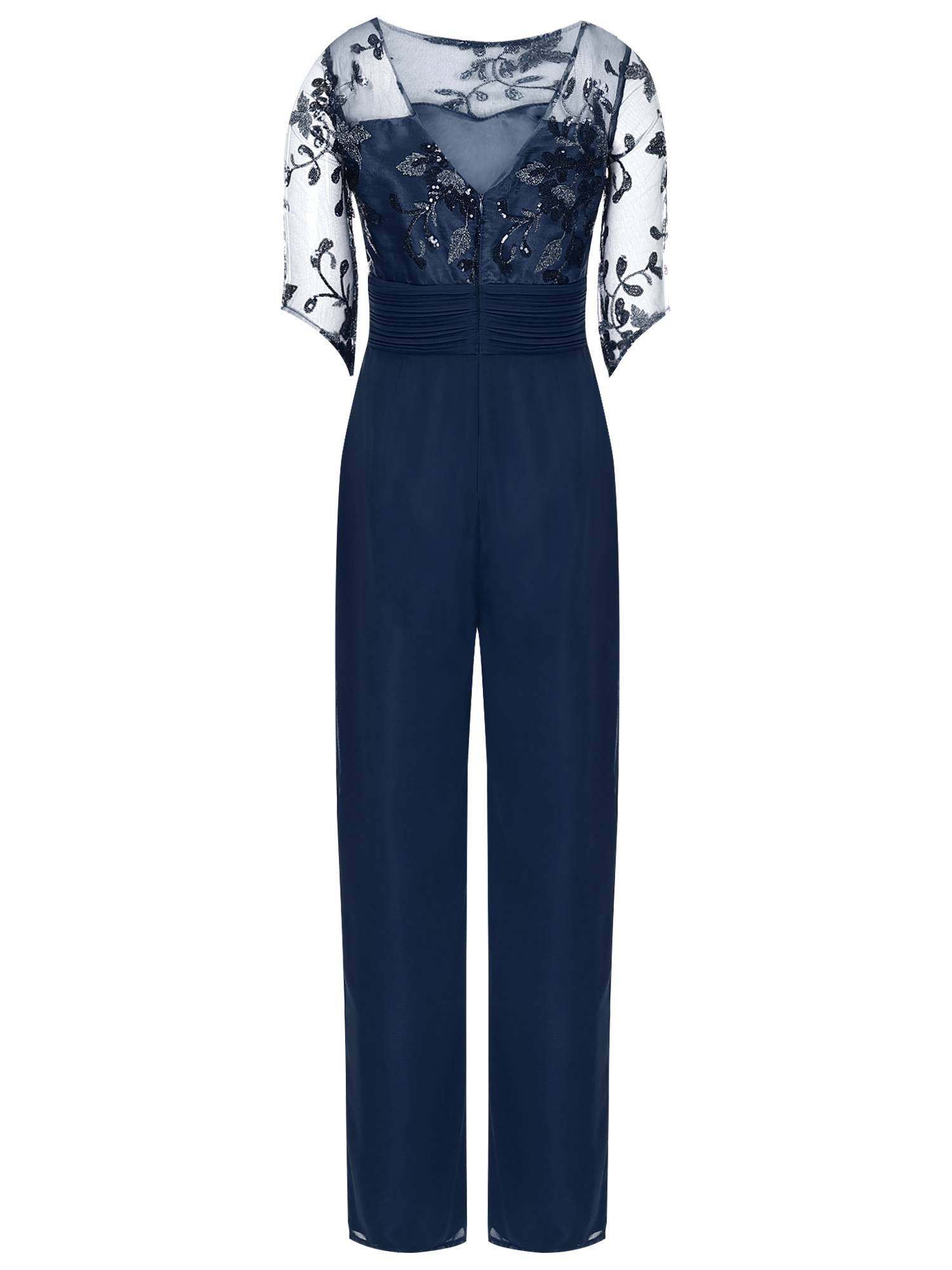 Women Sequined Mesh Short Sleeve Cocktail Jumpsuit