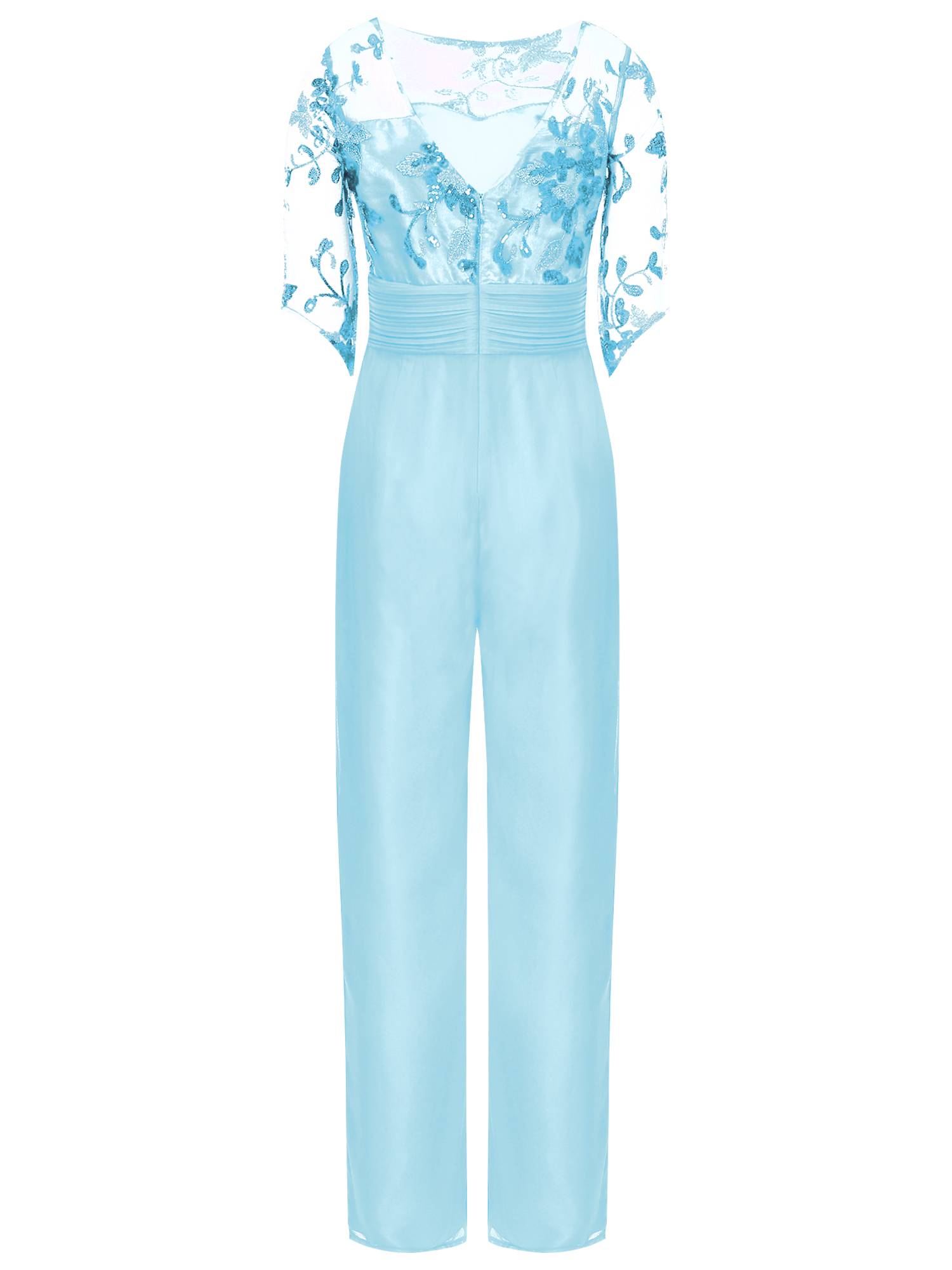 Women Sequined Mesh Short Sleeve Cocktail Jumpsuit