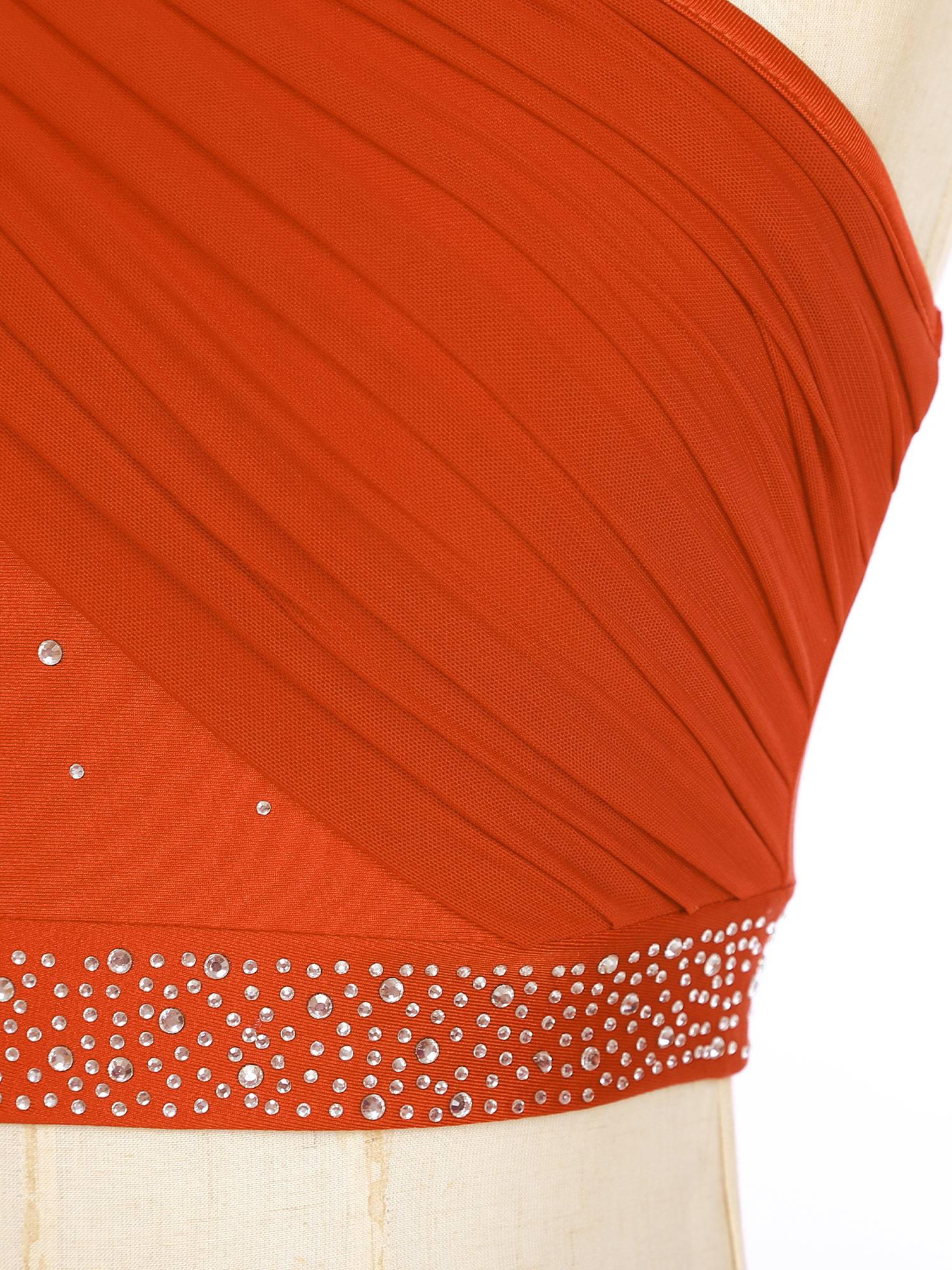 Women 2pcs One Shoulder Rhinestones Crop Top and Asymmetrical Skirt Dance Set