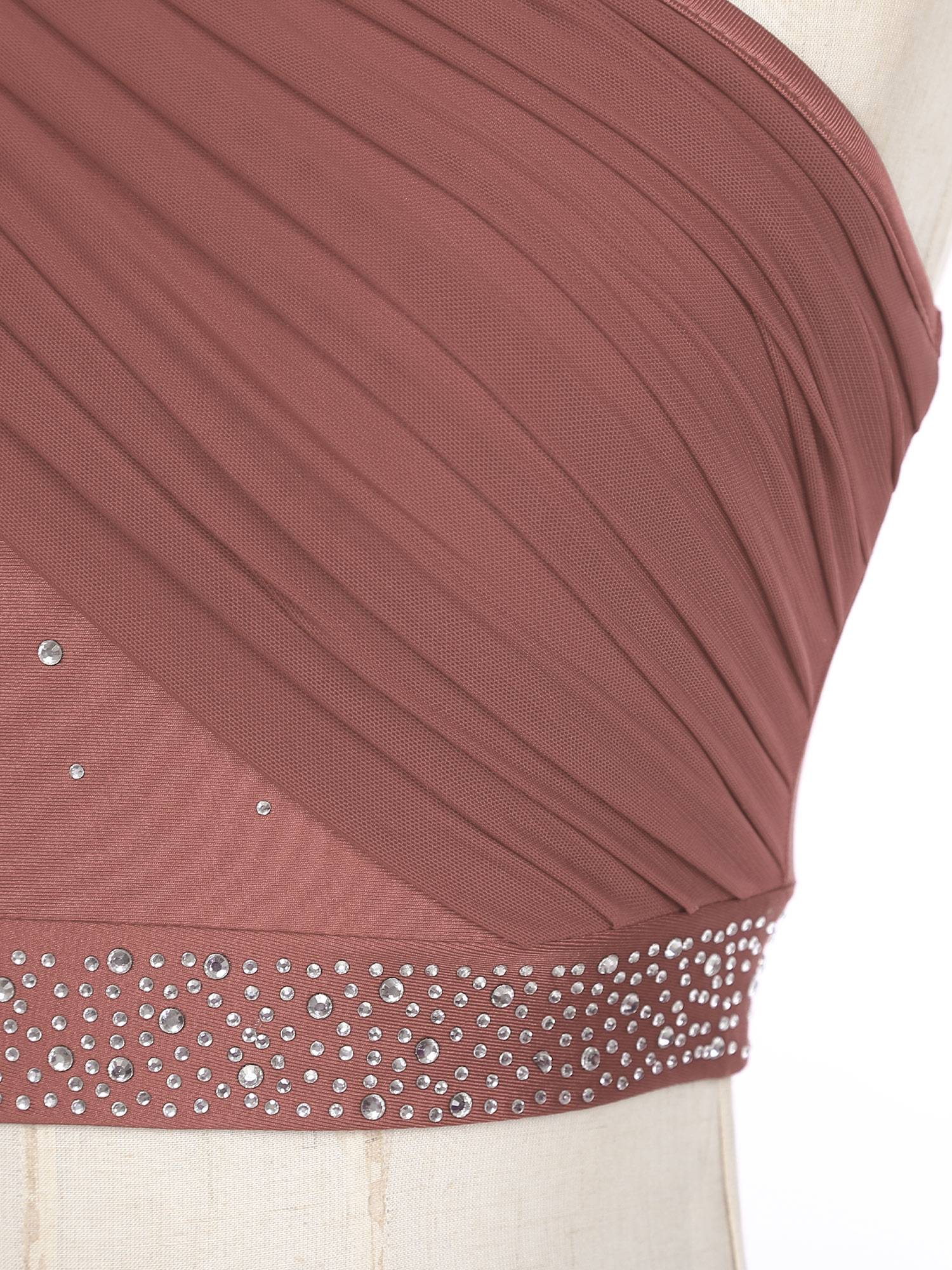 Women 2pcs One Shoulder Rhinestones Crop Top and Asymmetrical Skirt Dance Set