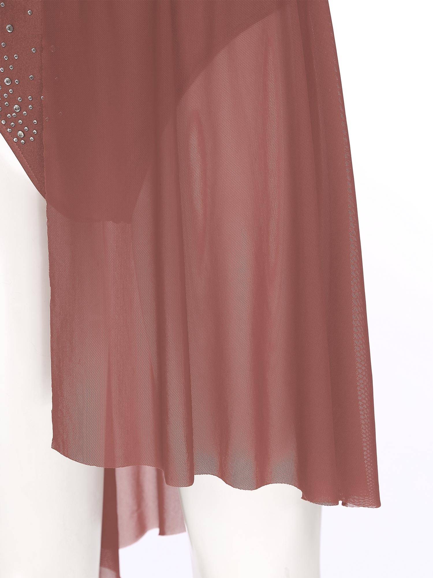 Women 2pcs One Shoulder Rhinestones Crop Top and Asymmetrical Skirt Dance Set