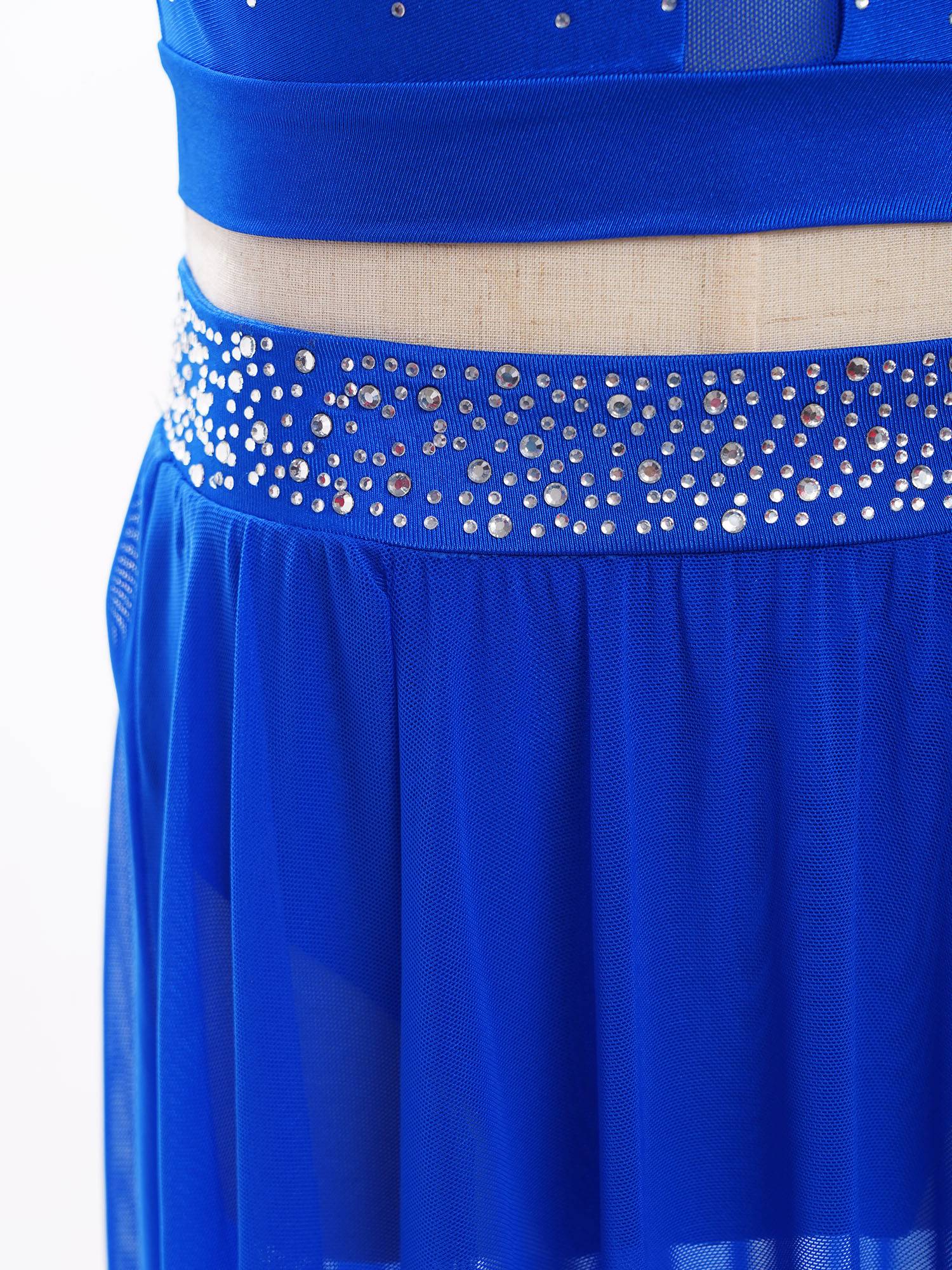 Kids Girls Rhinestones Mesh Hi-Lo Skirt for Lyrical Contemporary Dance