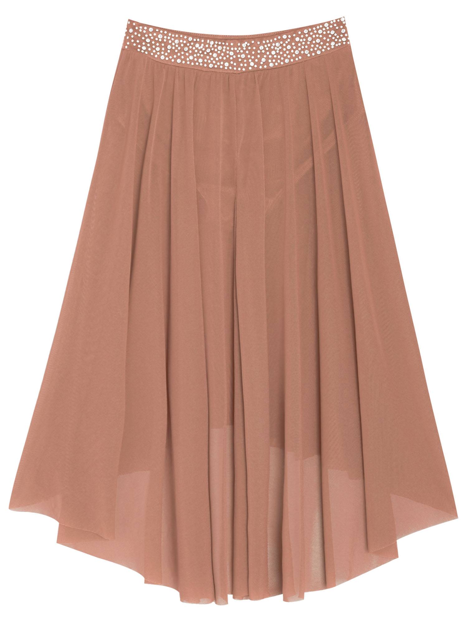 Kids Girls Rhinestones Mesh Hi-Lo Skirt for Lyrical Contemporary Dance