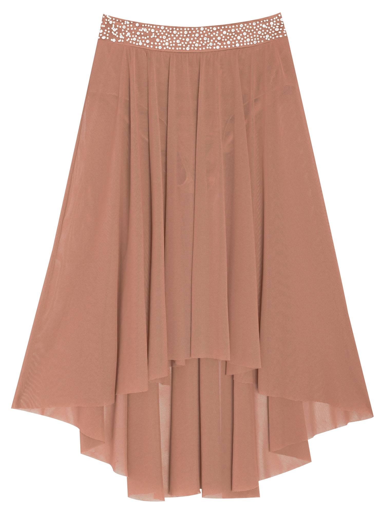 Kids Girls Rhinestones Mesh Hi-Lo Skirt for Lyrical Contemporary Dance