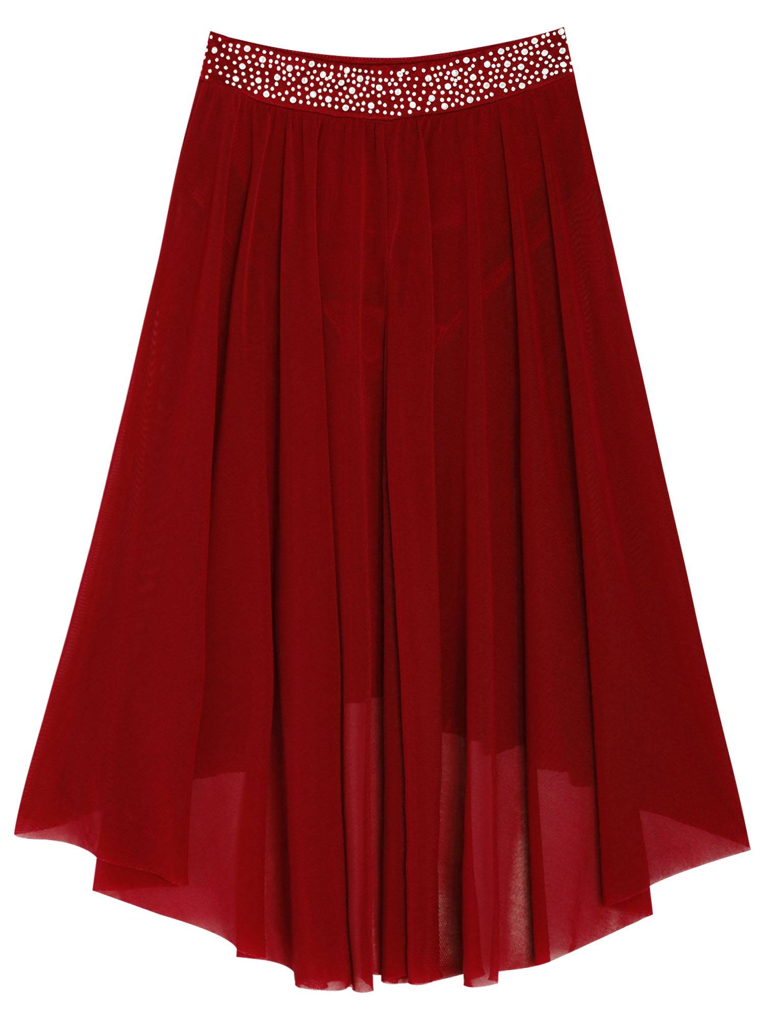 Kids Girls Rhinestones Mesh Hi-Lo Skirt for Lyrical Contemporary Dance
