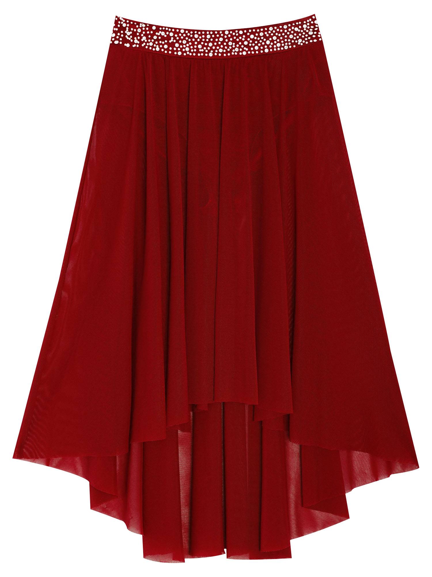 Kids Girls Rhinestones Mesh Hi-Lo Skirt for Lyrical Contemporary Dance