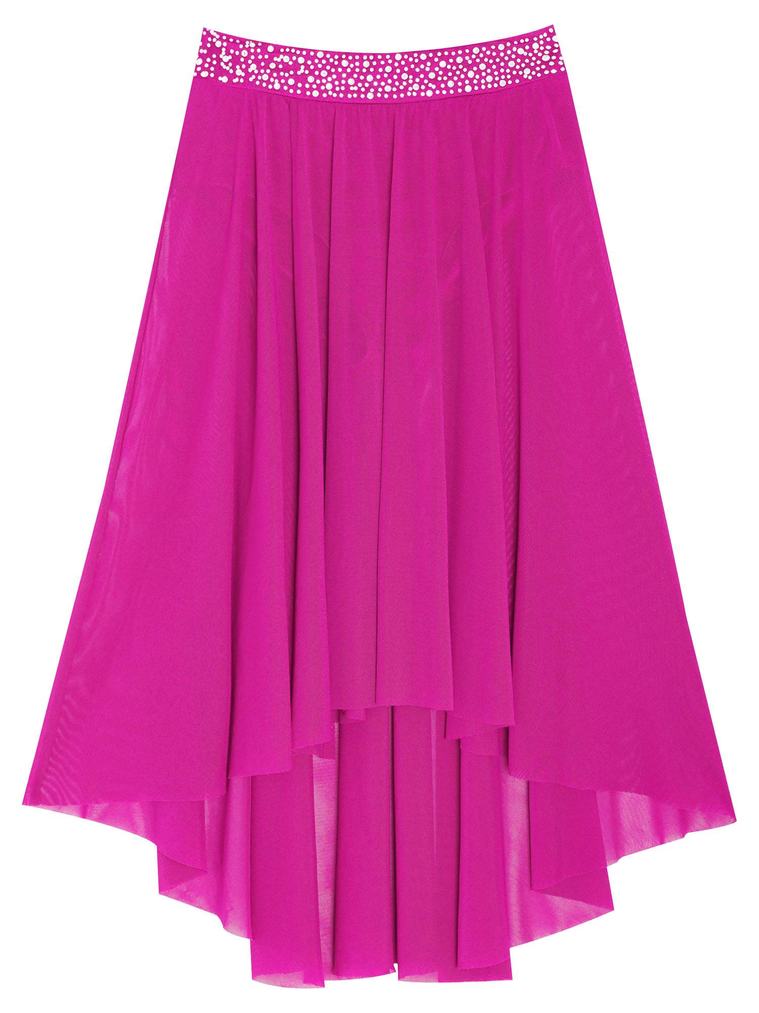 Kids Girls Rhinestones Mesh Hi-Lo Skirt for Lyrical Contemporary Dance