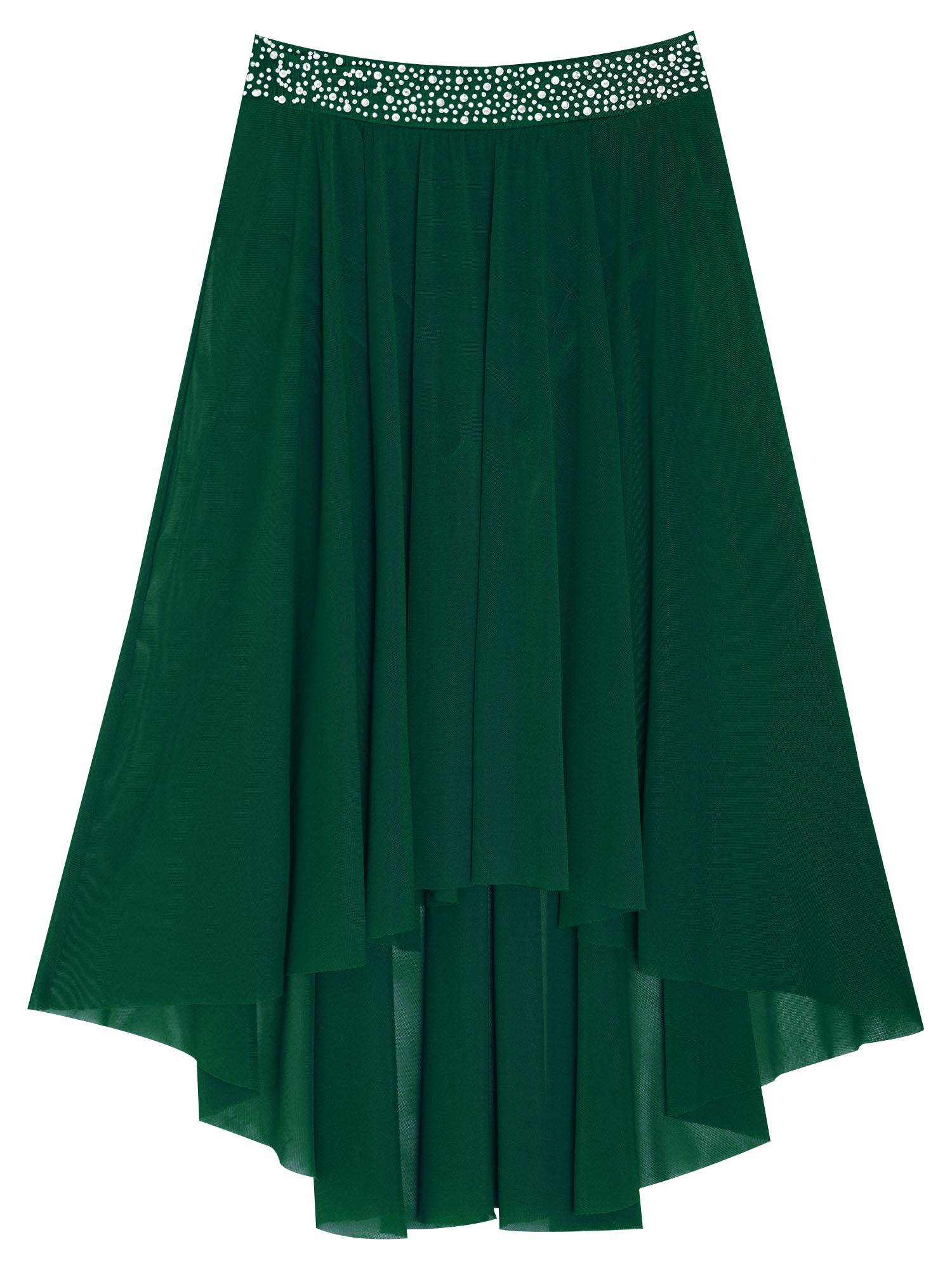 Kids Girls Rhinestones Mesh Hi-Lo Skirt for Lyrical Contemporary Dance