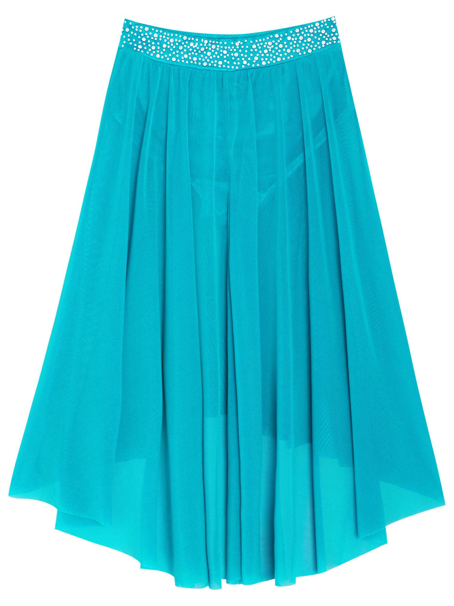 Kids Girls Rhinestones Mesh Hi-Lo Skirt for Lyrical Contemporary Dance
