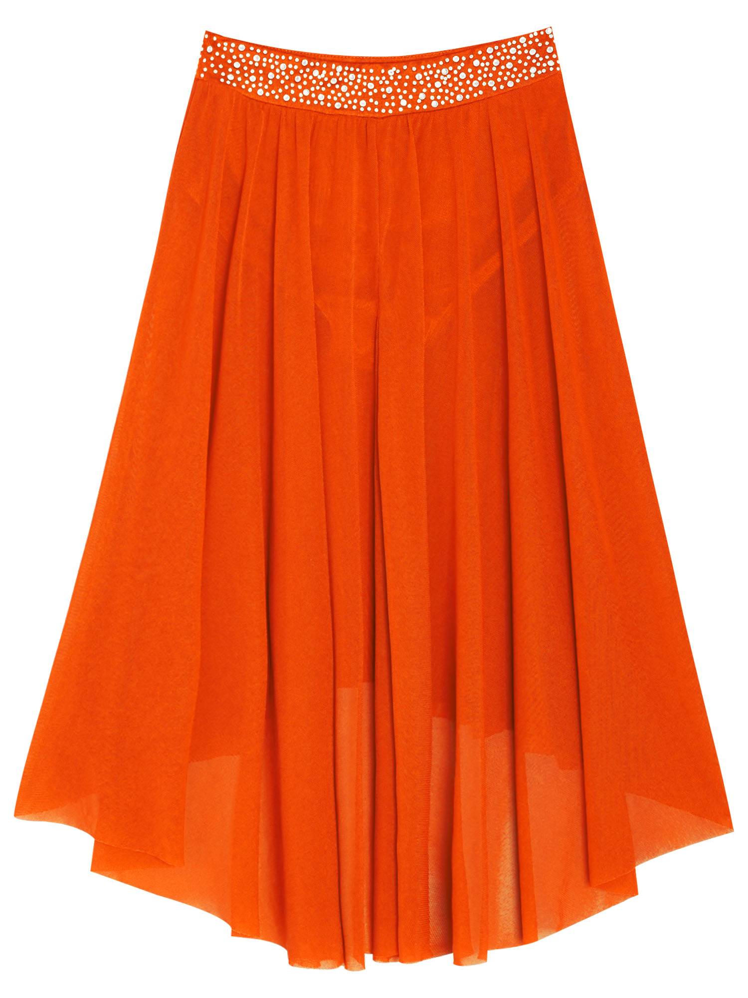 Kids Girls Rhinestones Mesh Hi-Lo Skirt for Lyrical Contemporary Dance