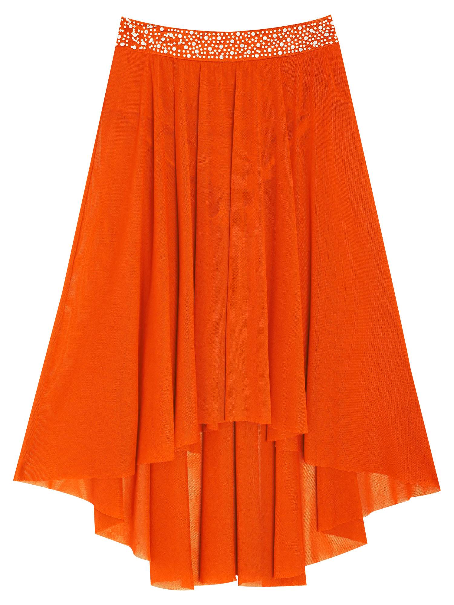 Kids Girls Rhinestones Mesh Hi-Lo Skirt for Lyrical Contemporary Dance