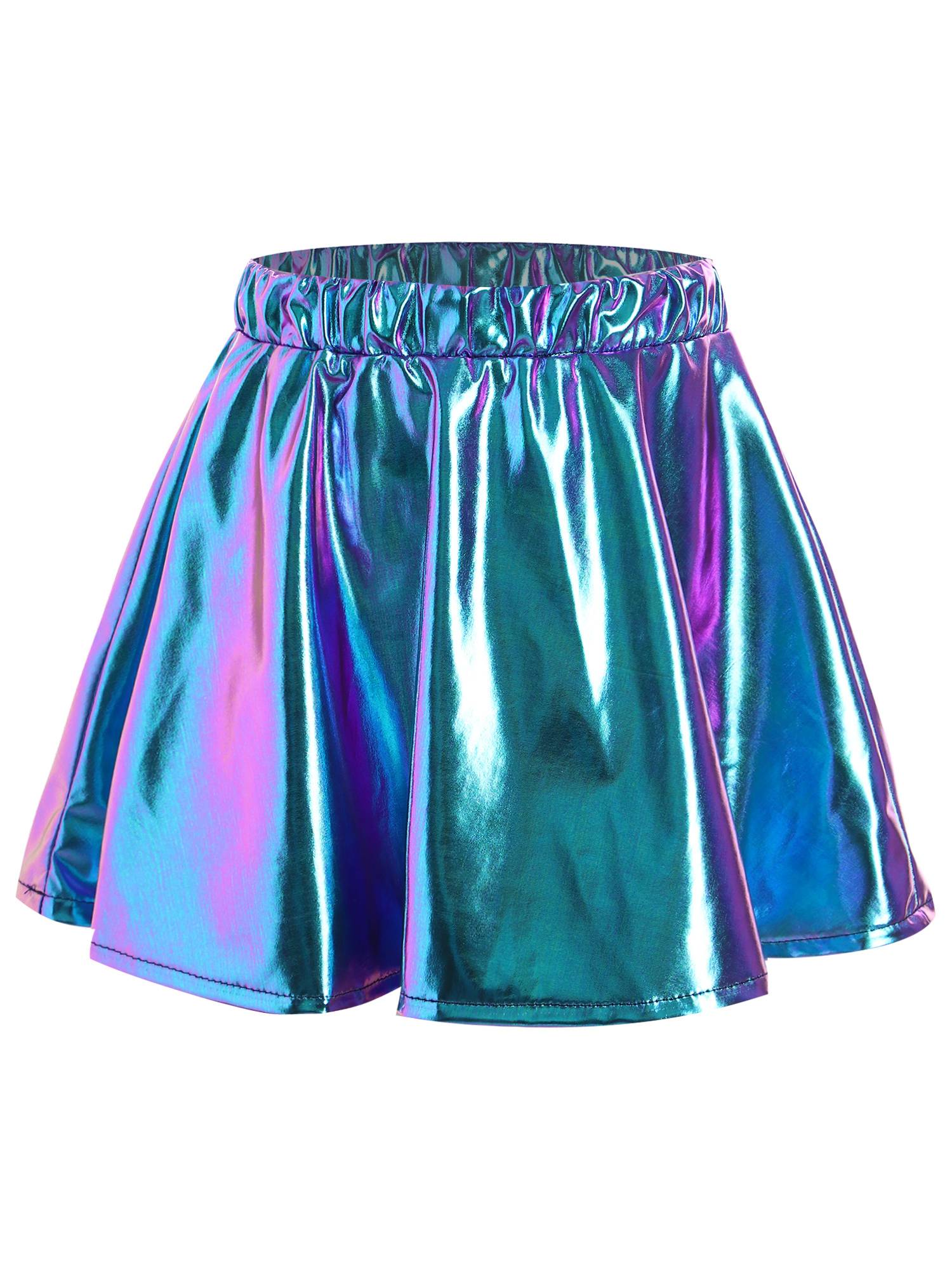 Kids Girls Metallic A-Line Miniskirt for Cheerleading Dance