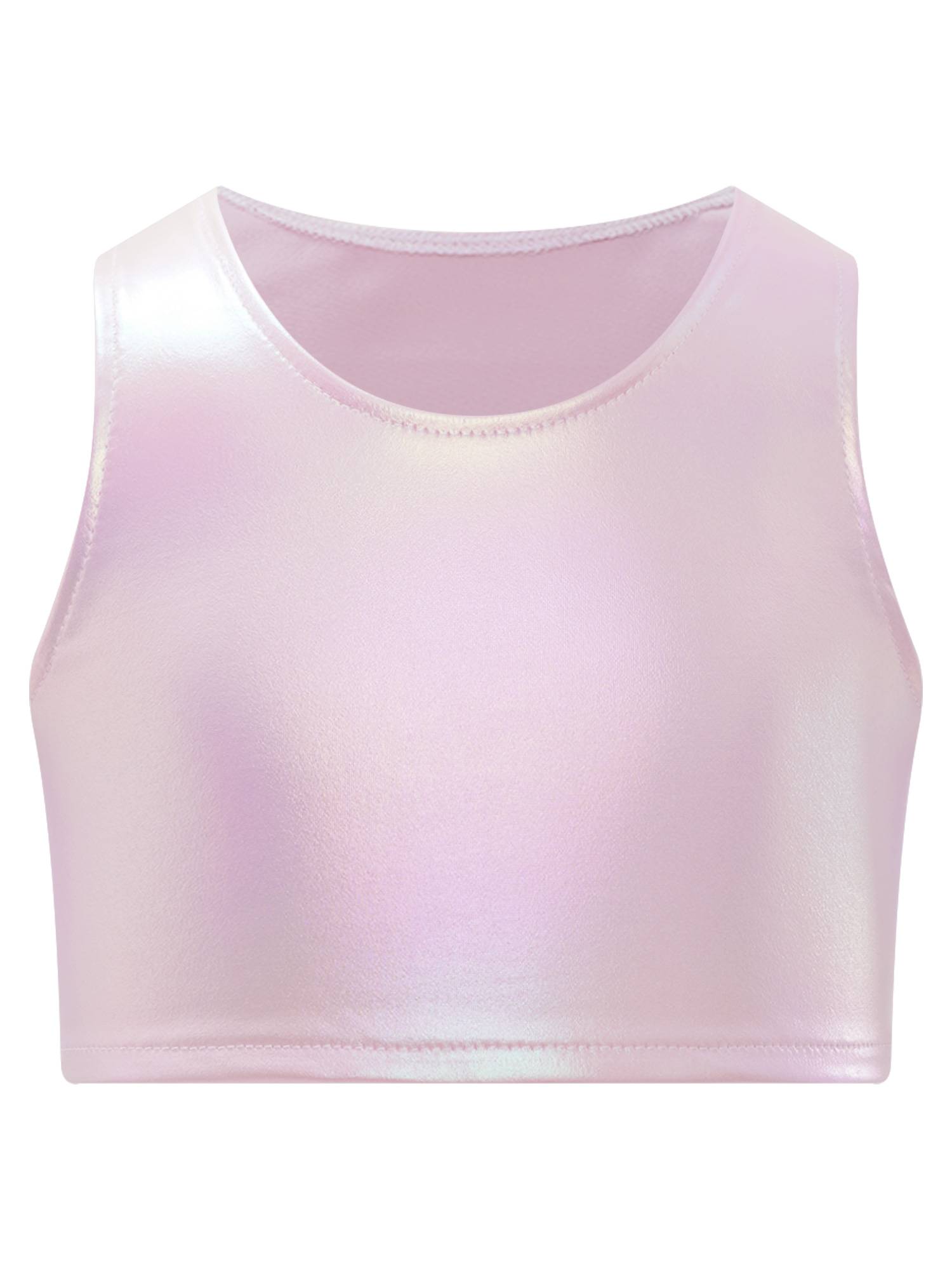 Kids Girls Metallic Sleeveless Jazz Dance Crop Top