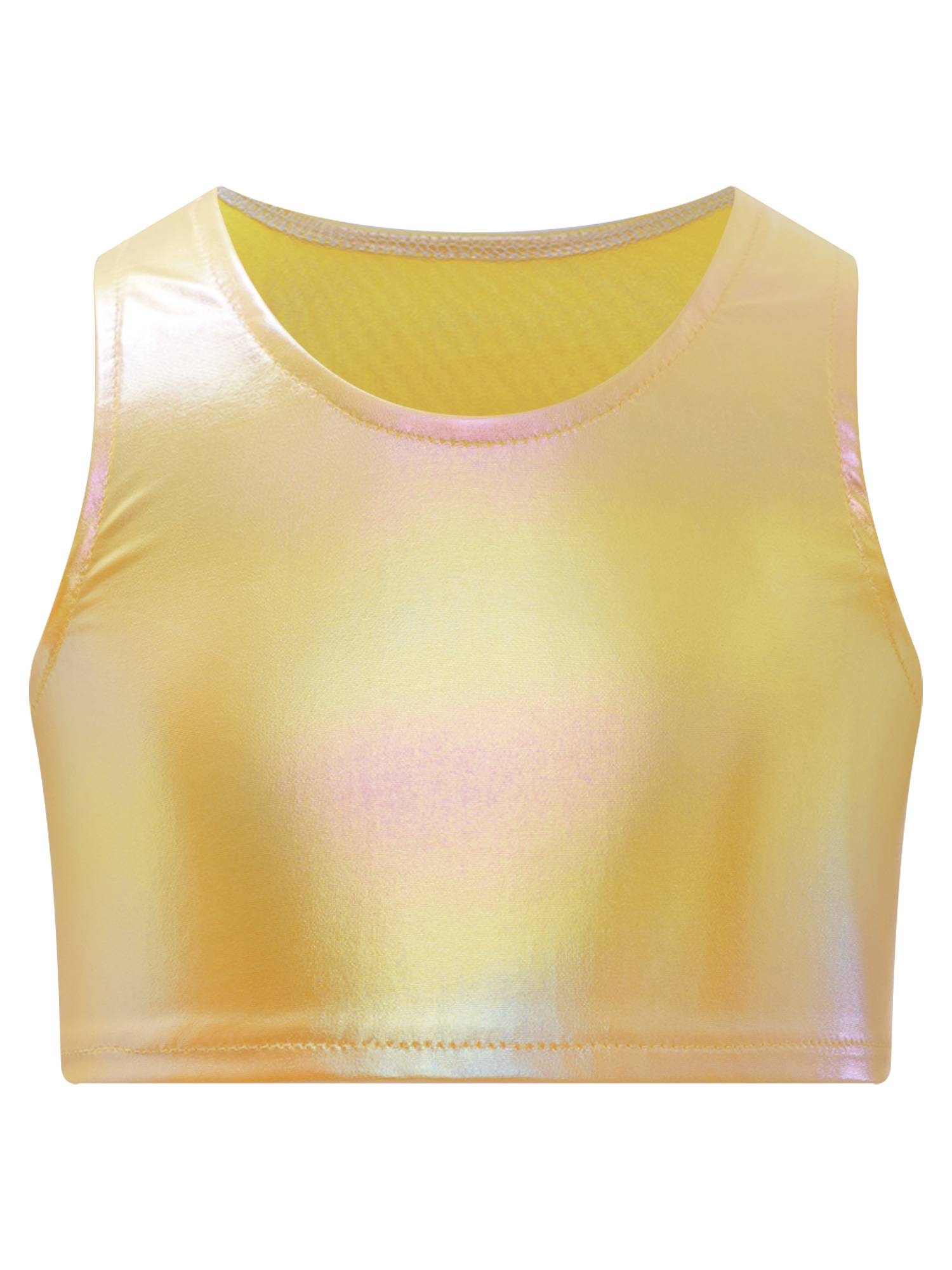 Kids Girls Metallic Sleeveless Jazz Dance Crop Top