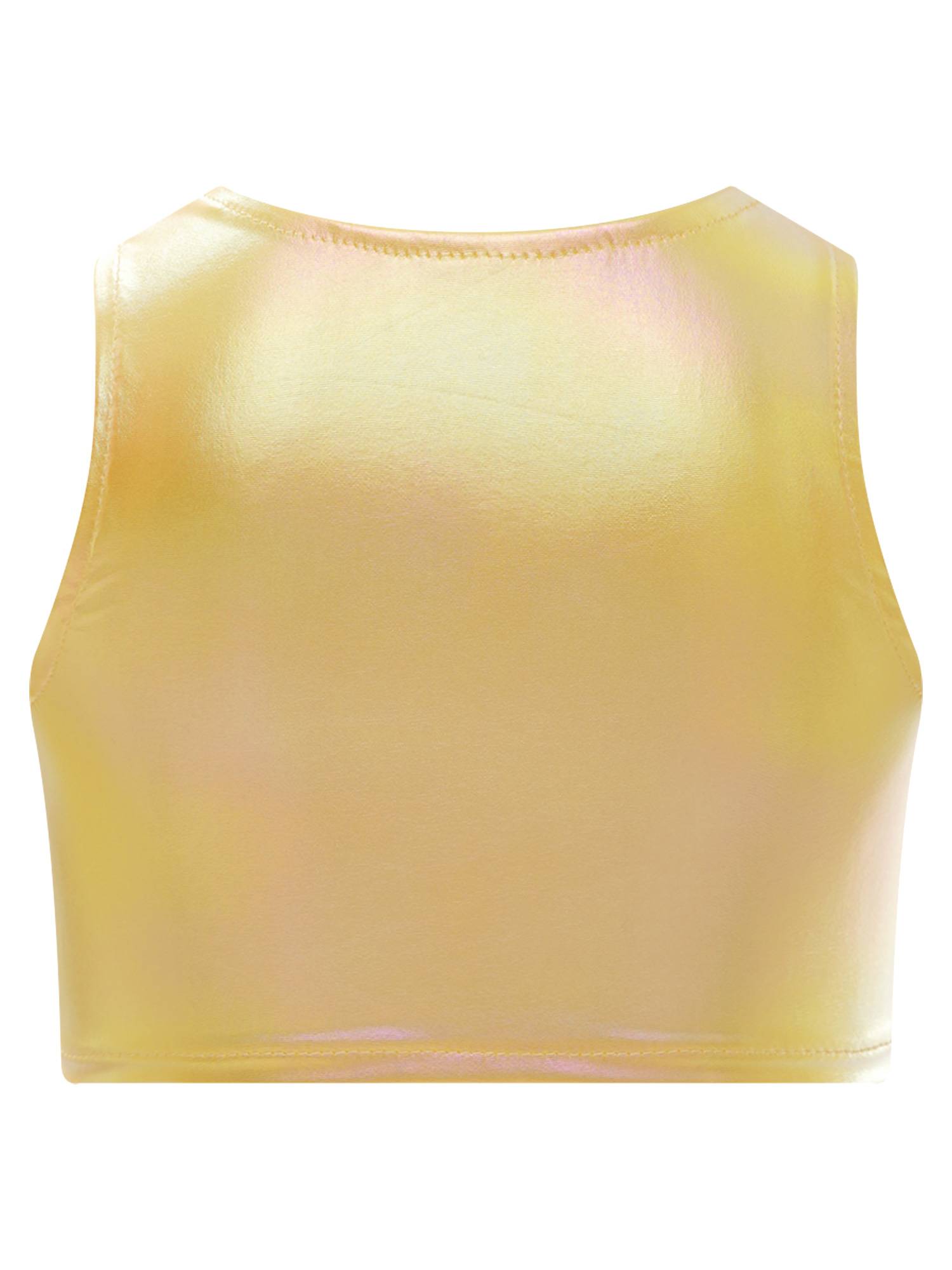 Kids Girls Metallic Sleeveless Jazz Dance Crop Top