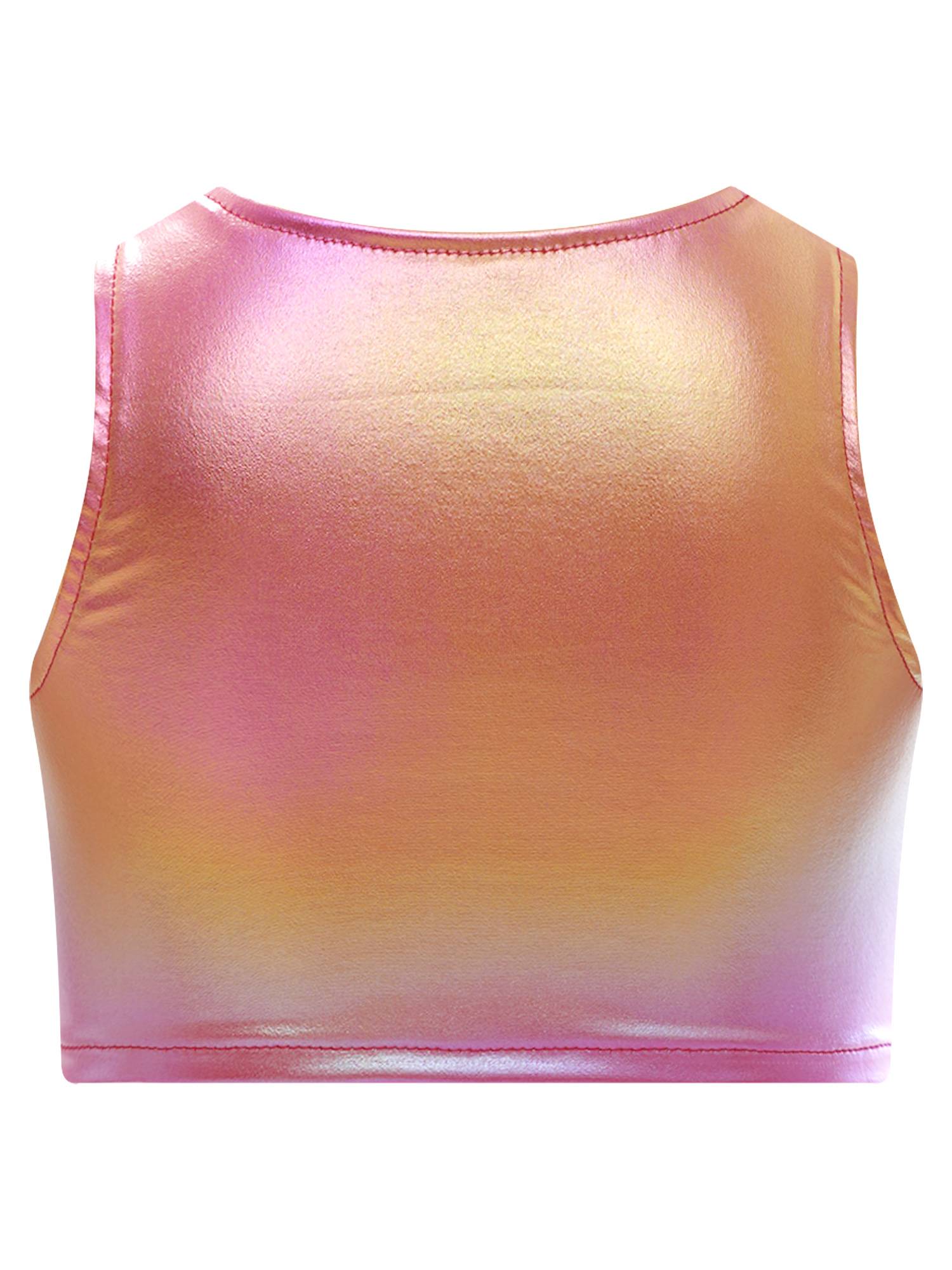 Kids Girls Metallic Sleeveless Jazz Dance Crop Top