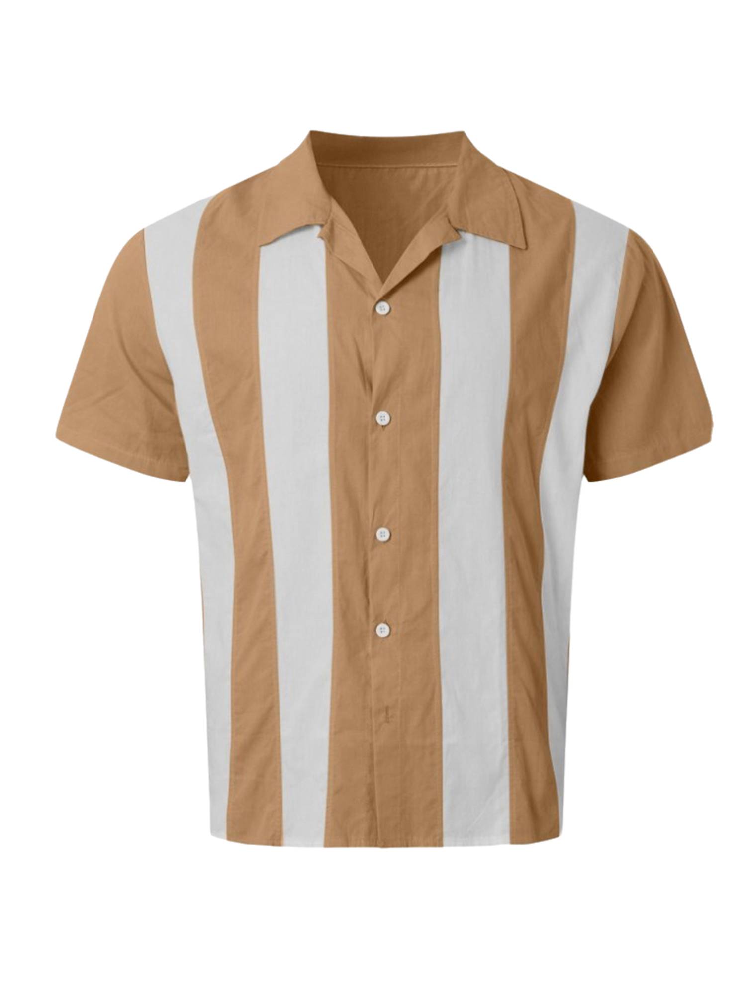 Men Striped Shirt Turn-Down Collar Short Sleeve Tops for Vacation