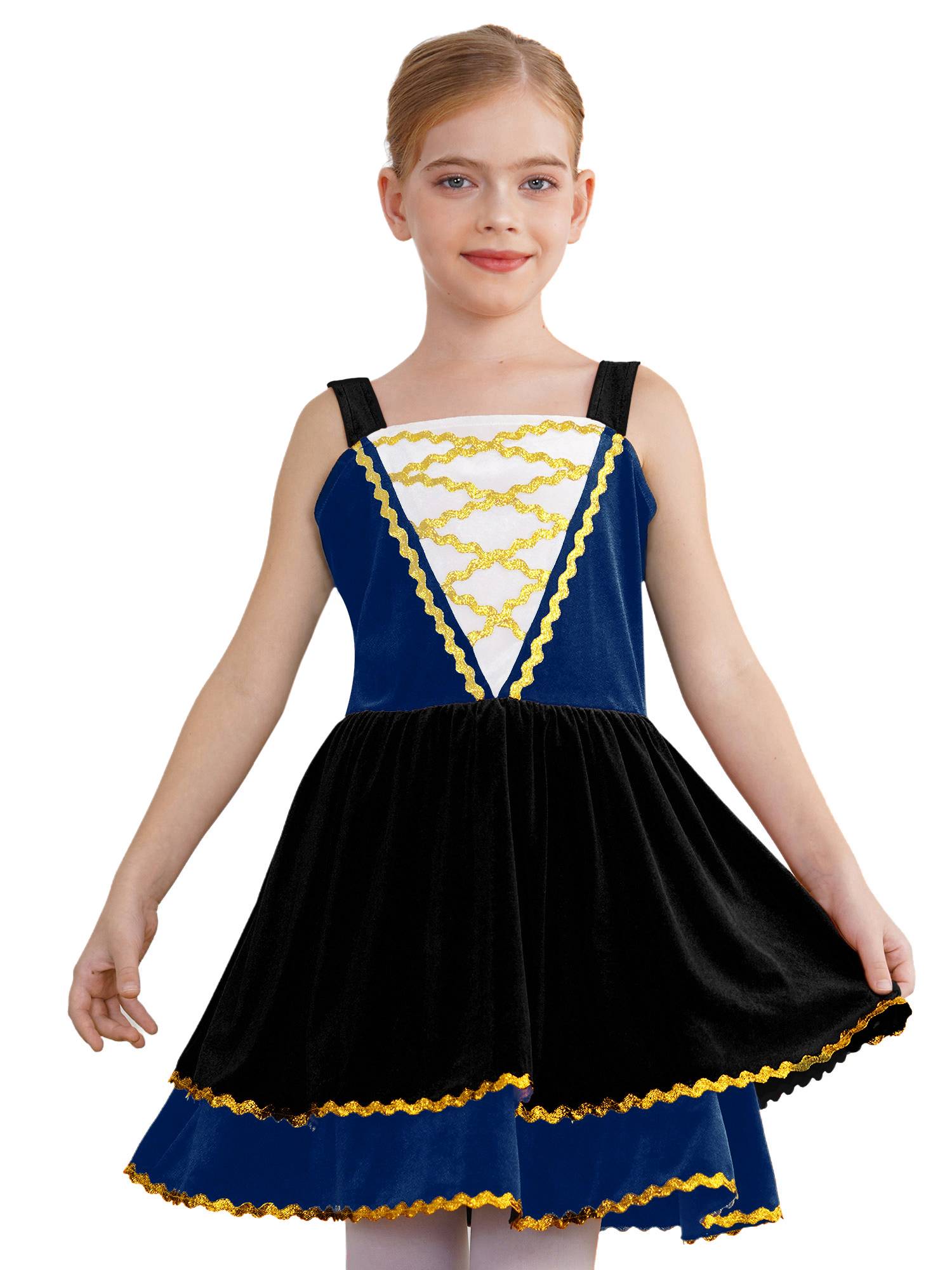 Kids Girl Halloween Circus Ringmaster Sleeveless Gold Trim Tank Dress