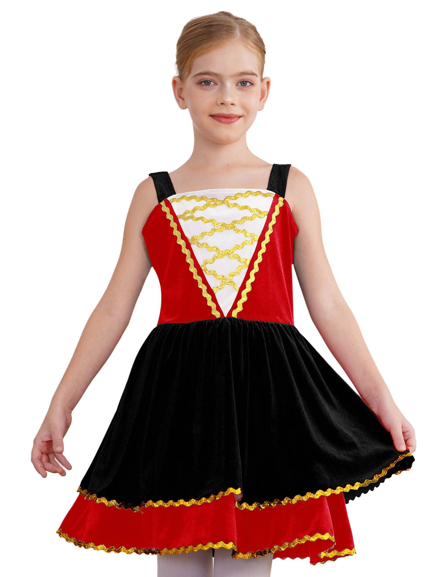 Kids Girl Halloween Circus Ringmaster Sleeveless Gold Trim Tank Dress