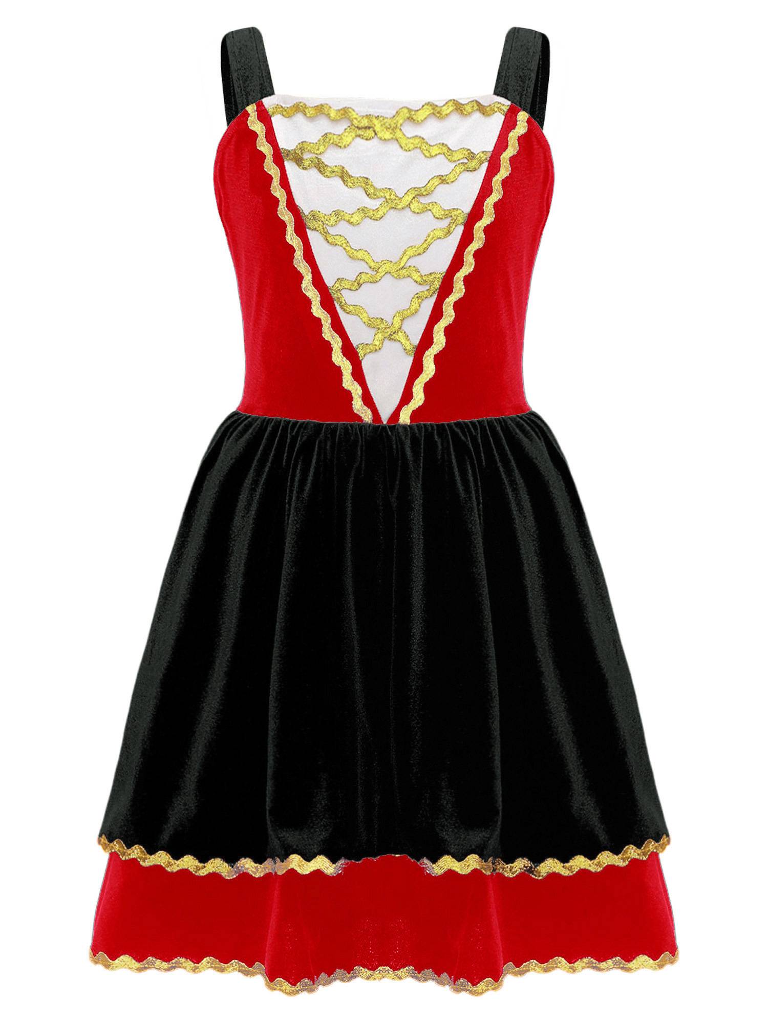 Kids Girl Halloween Circus Ringmaster Sleeveless Gold Trim Tank Dress