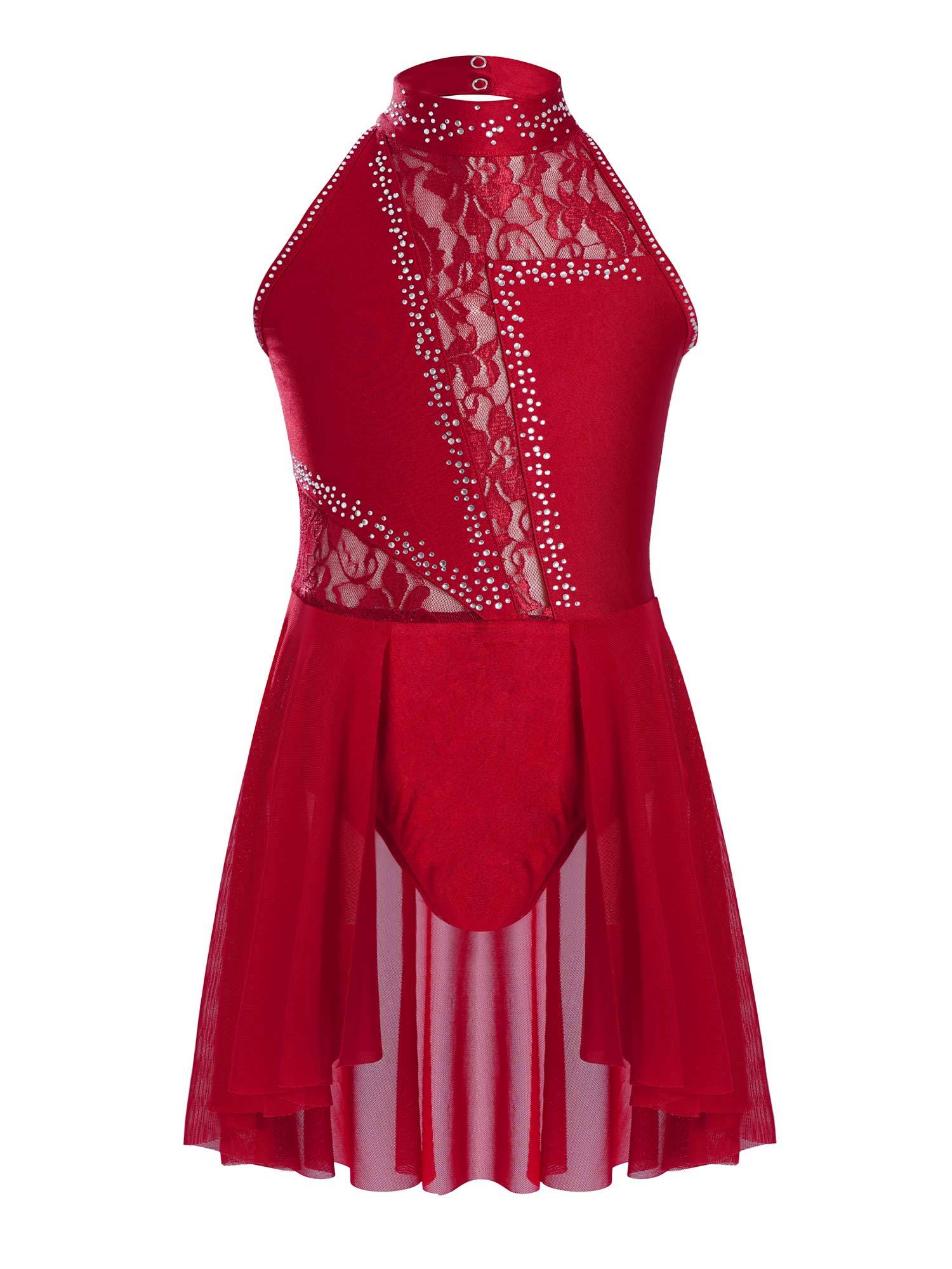 Kids Girls Sleeveless Floral Lace Lyrical Dance Leotard Dress